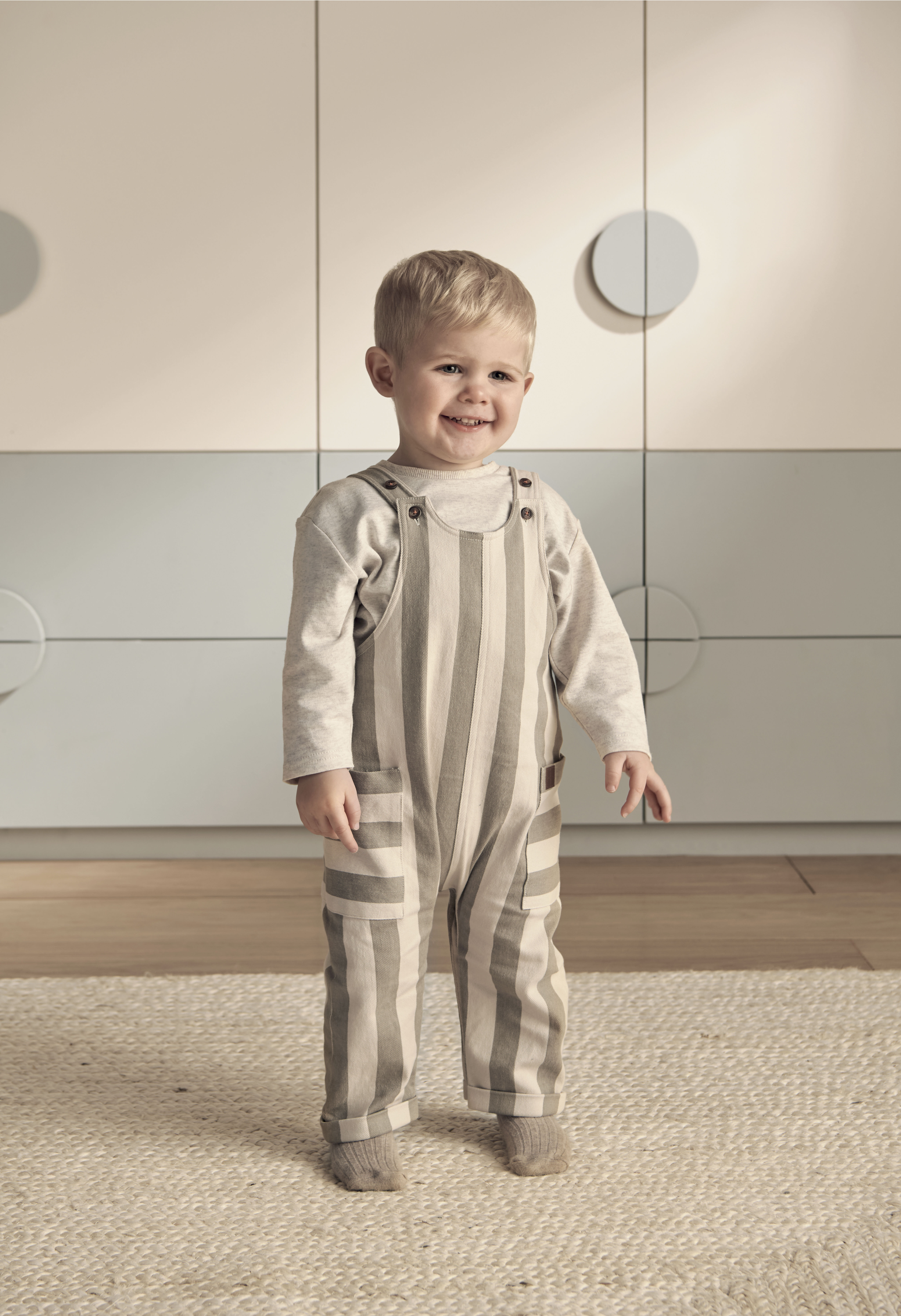 Stripped Dungarees & Ribbed Top image number 1