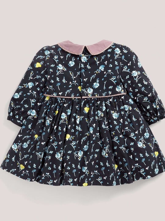 Floral Print Cotton Dress with Collar Navy- 3-6 months image number 2