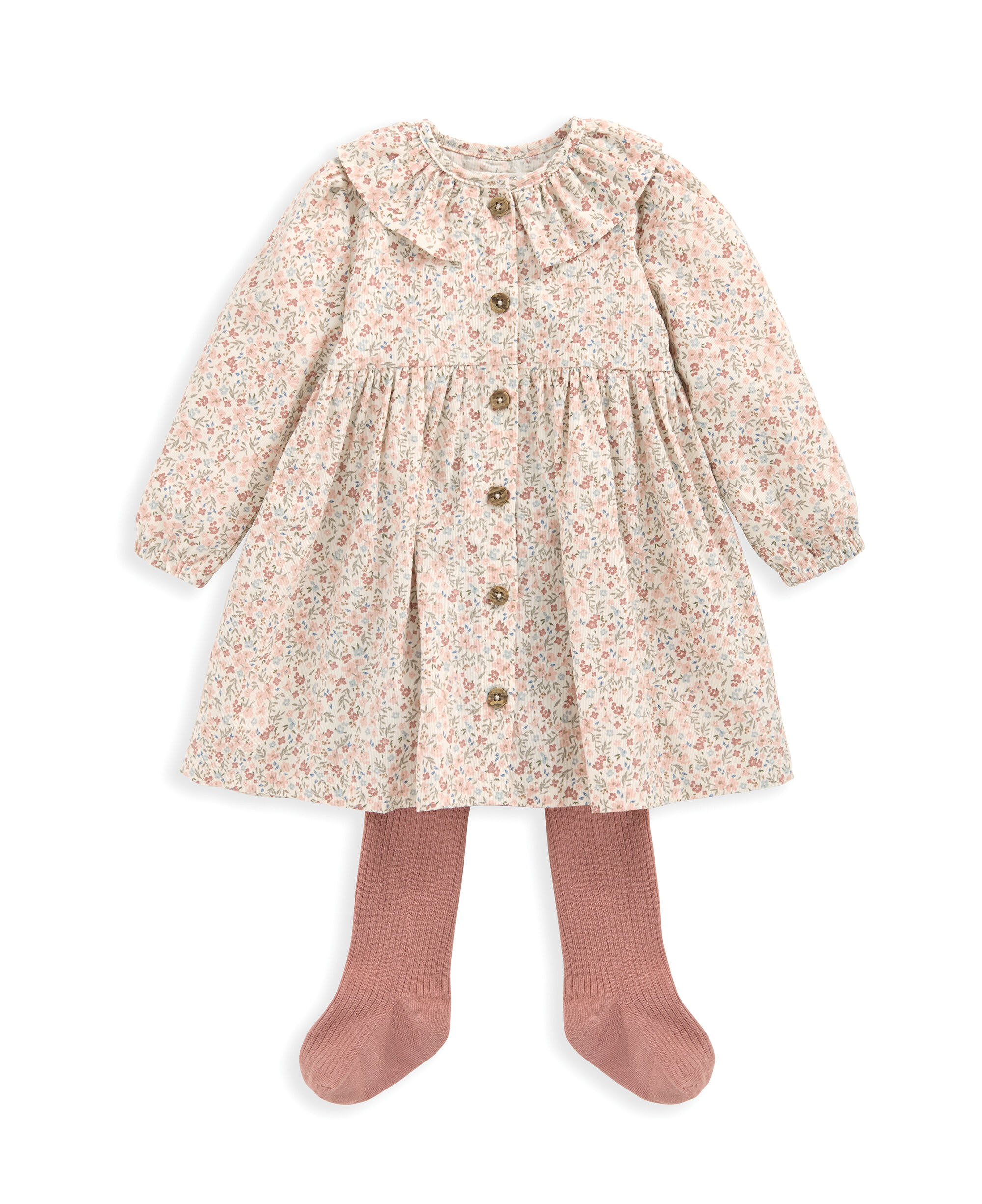 Floral Cord Dress with Tights image number 4