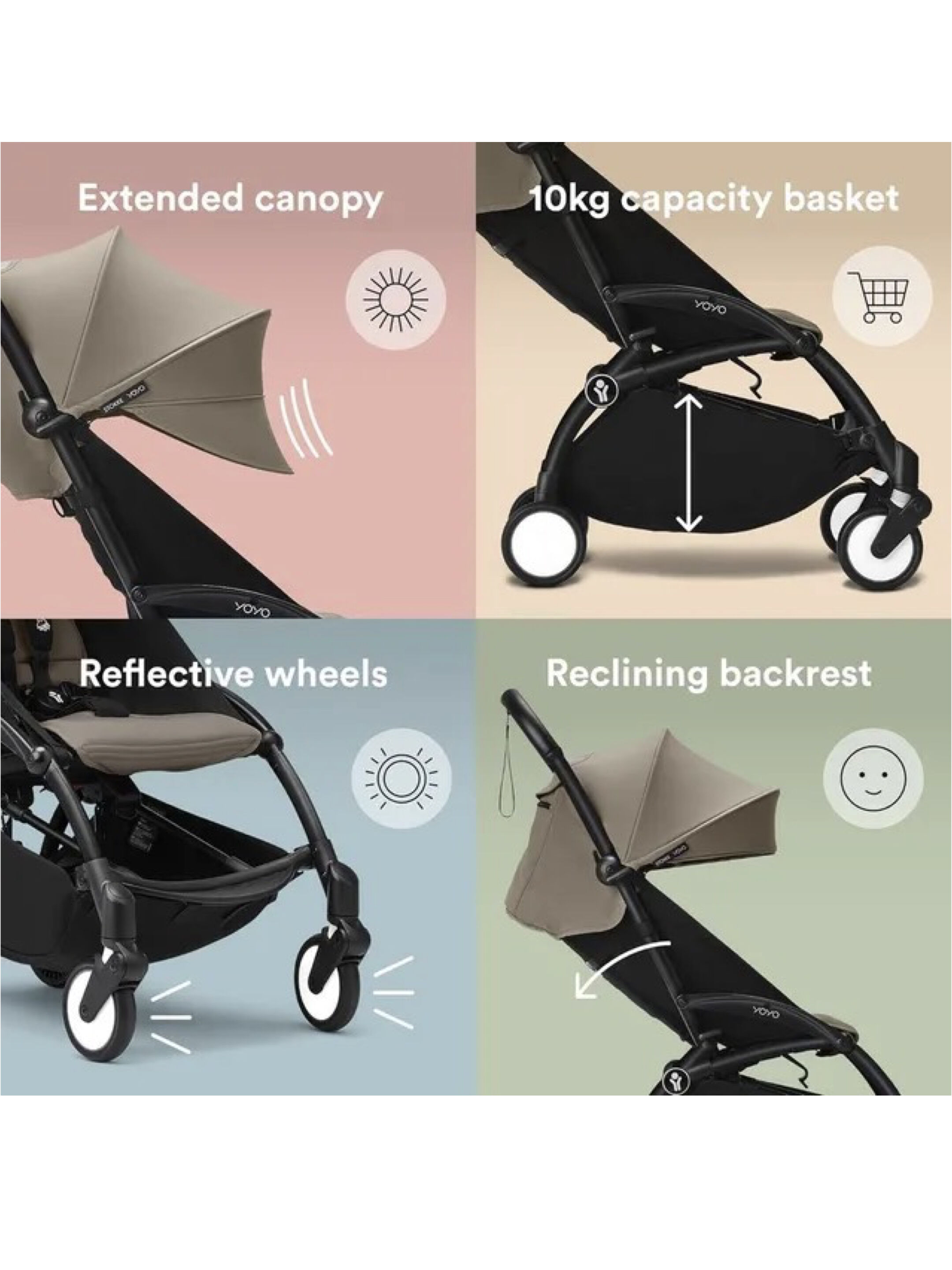 Stokke YOYO3 Full Stroller with Black Frame, 0+ Newborn and 6+ Color Pack - Taupe (3 pieces) image number 3