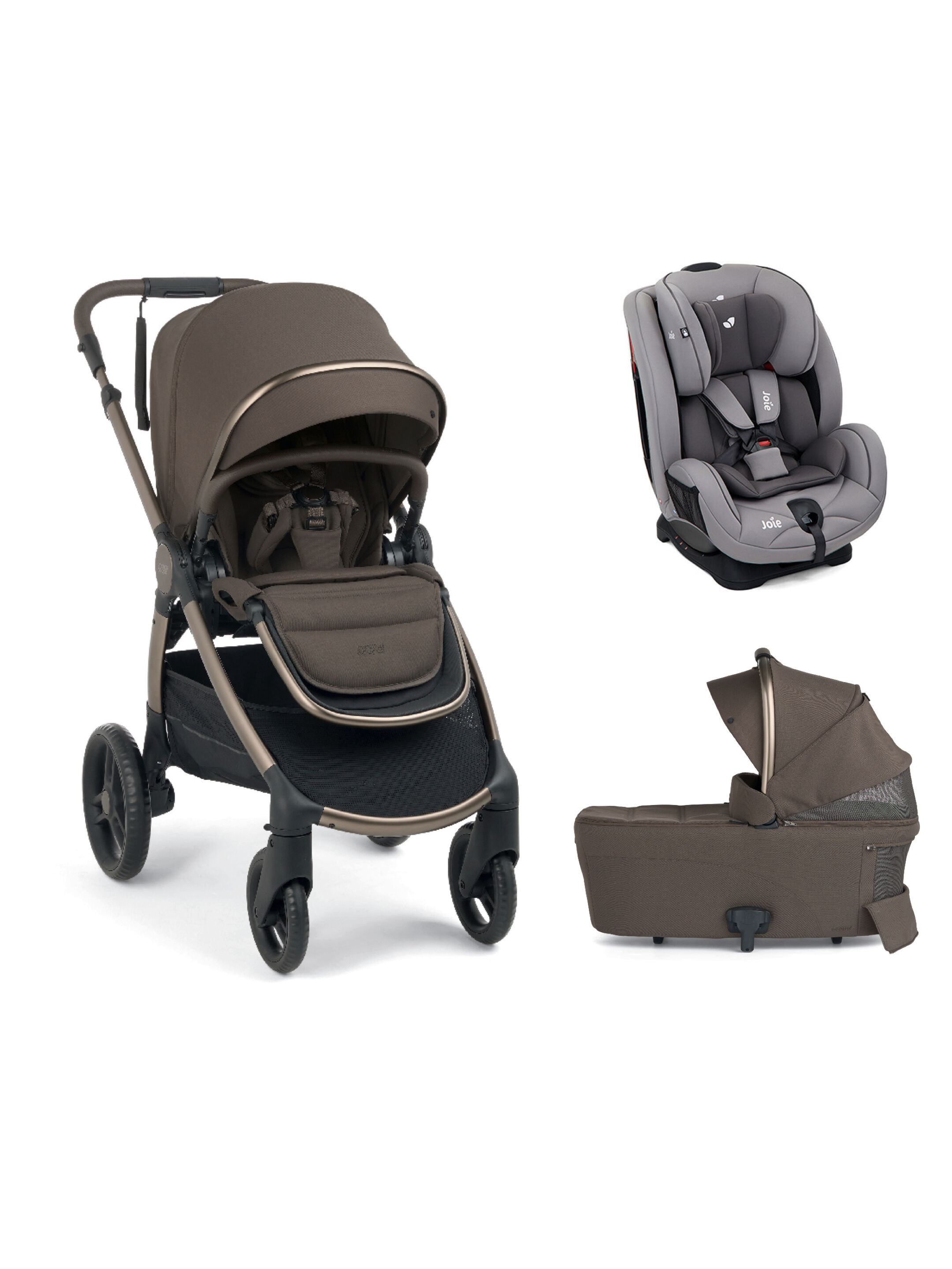 Ocarro 2 Pushchair and Carrycot Bundle with Joie Stages Car Seat (3 Pieces) Grey - Crema