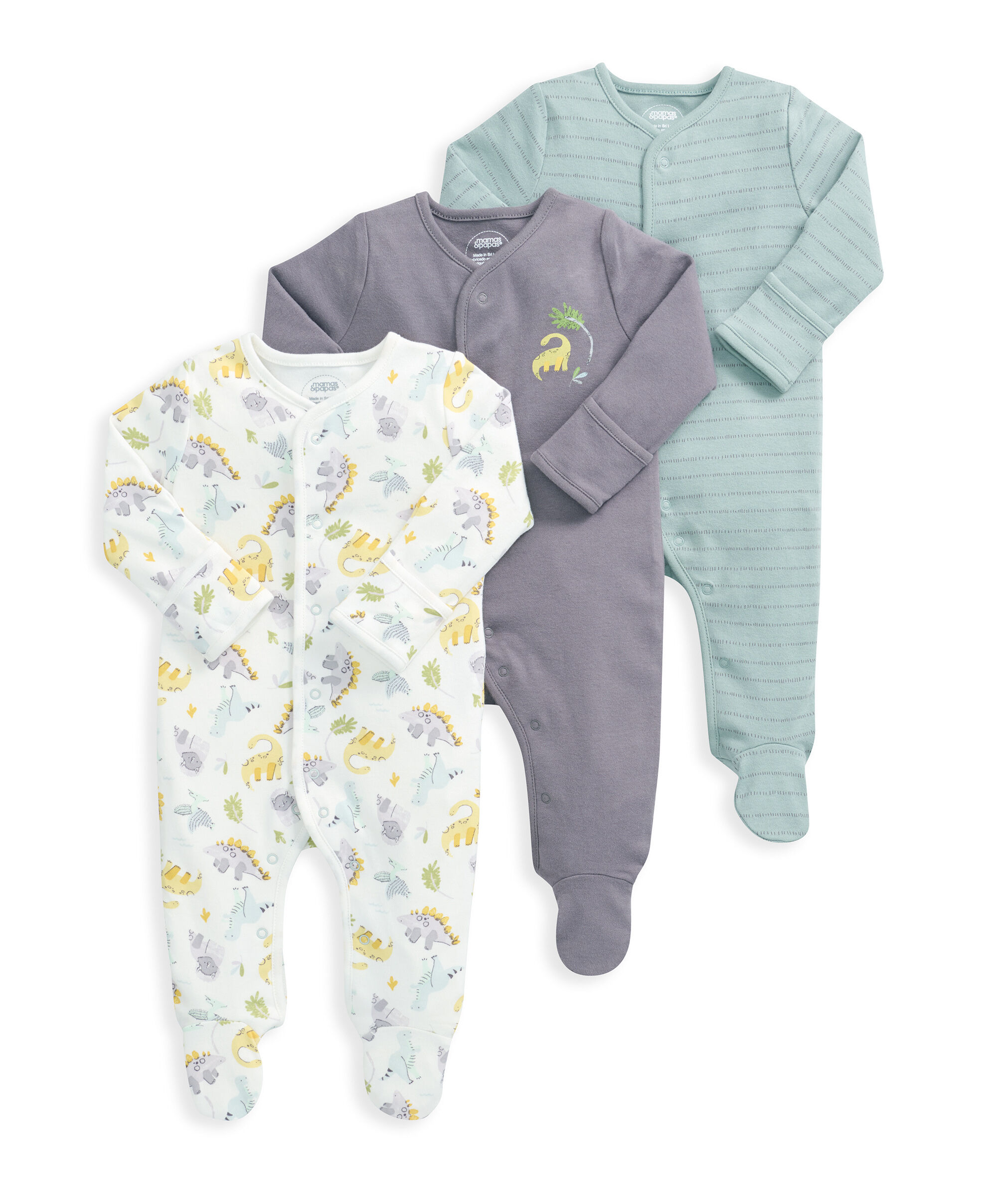 3 pack Dinosaur Sleepsuits image number 2