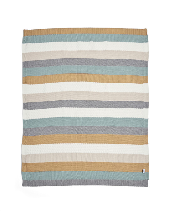 Welcome To The World Knitted Blanket - Blue Stripe image number 1