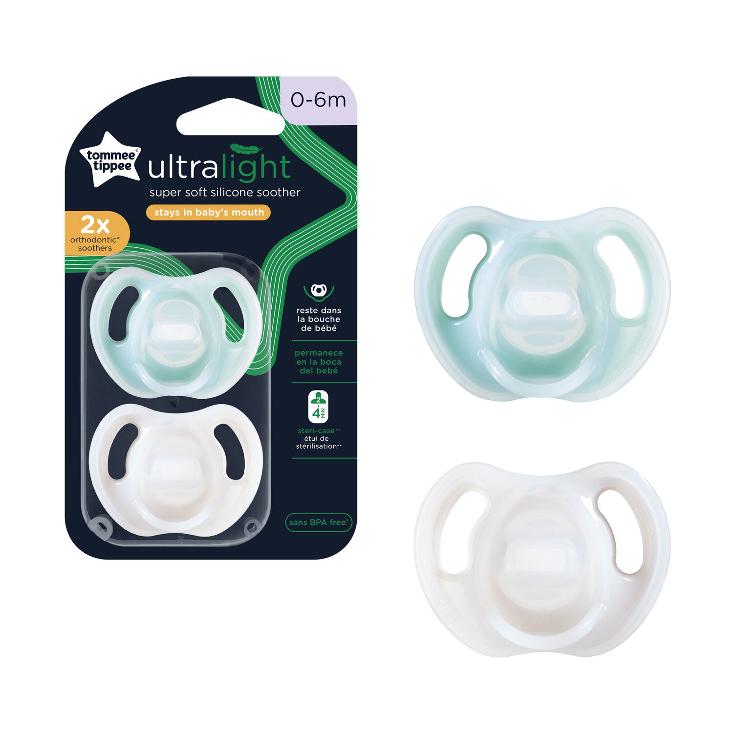 Tommee Tippee Ultra-Light Silicone Soother, 0-6M, 2 Pack, Symmetrical Orthodontic Design, Bpa-Free, One-Piece Design image number 1