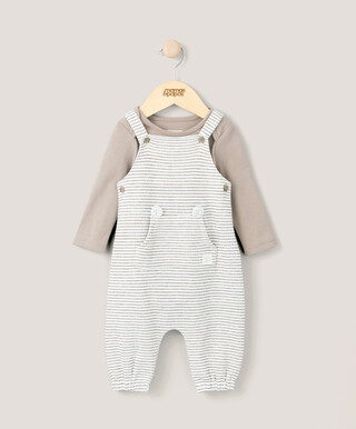 Stripe Dungarees & Bodysuit Outfit Set
