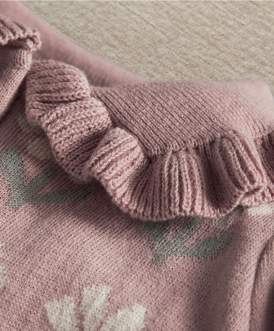 Pink Floral Knitted Romper image number 6