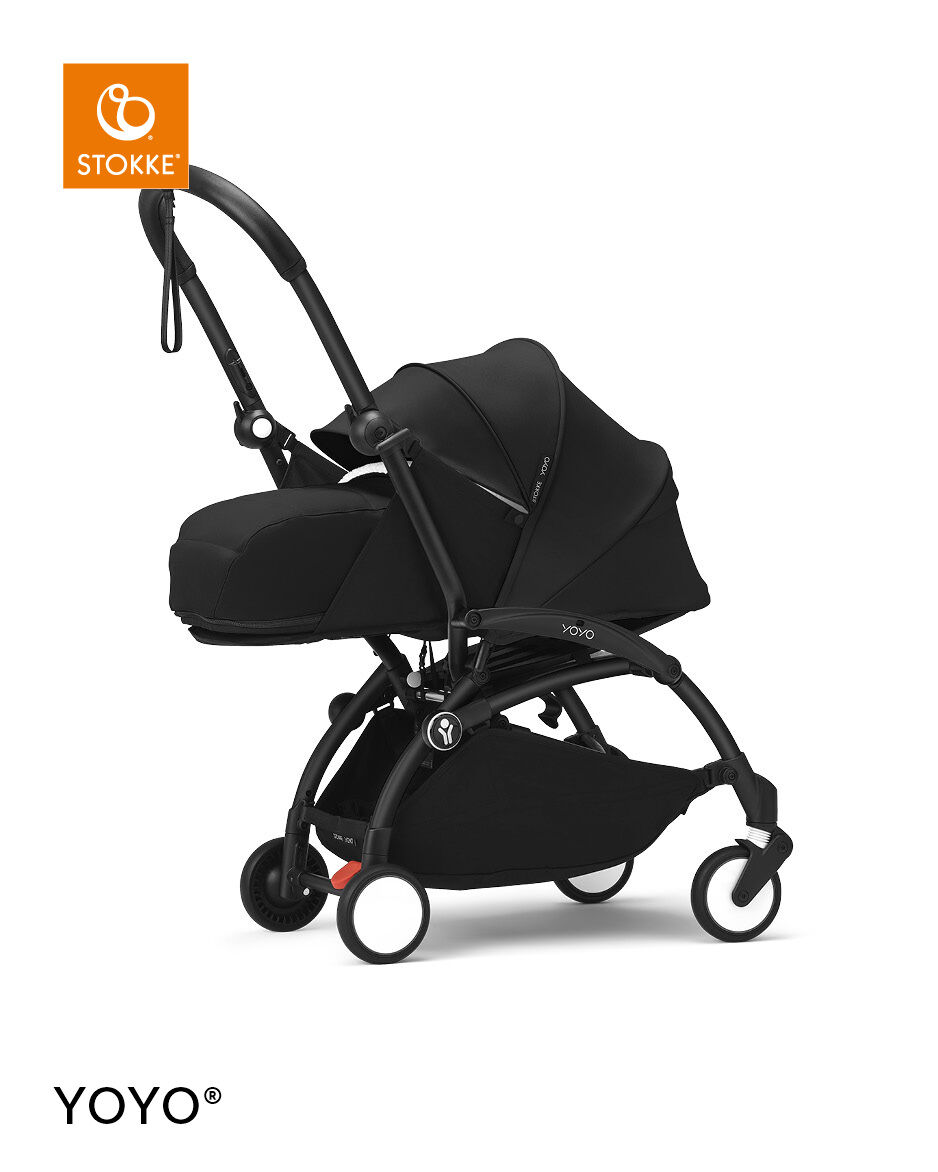 Stokke YOYO3 Black Frame with 0+ Newborn Pack - Air France Blue & Cup Holder (3 Pieces)