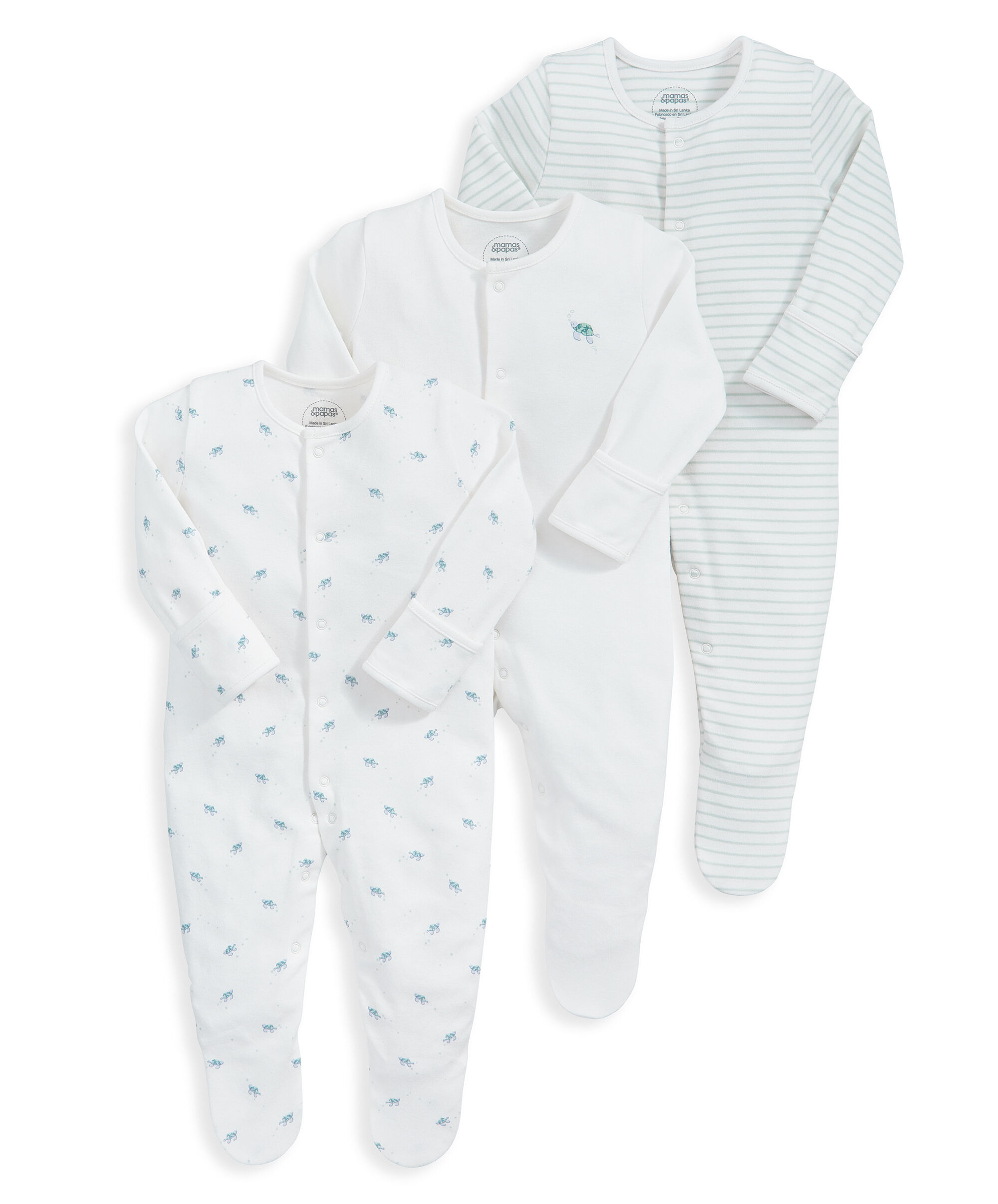 Turtle Sleepsuits (Pack of 3) - Blue