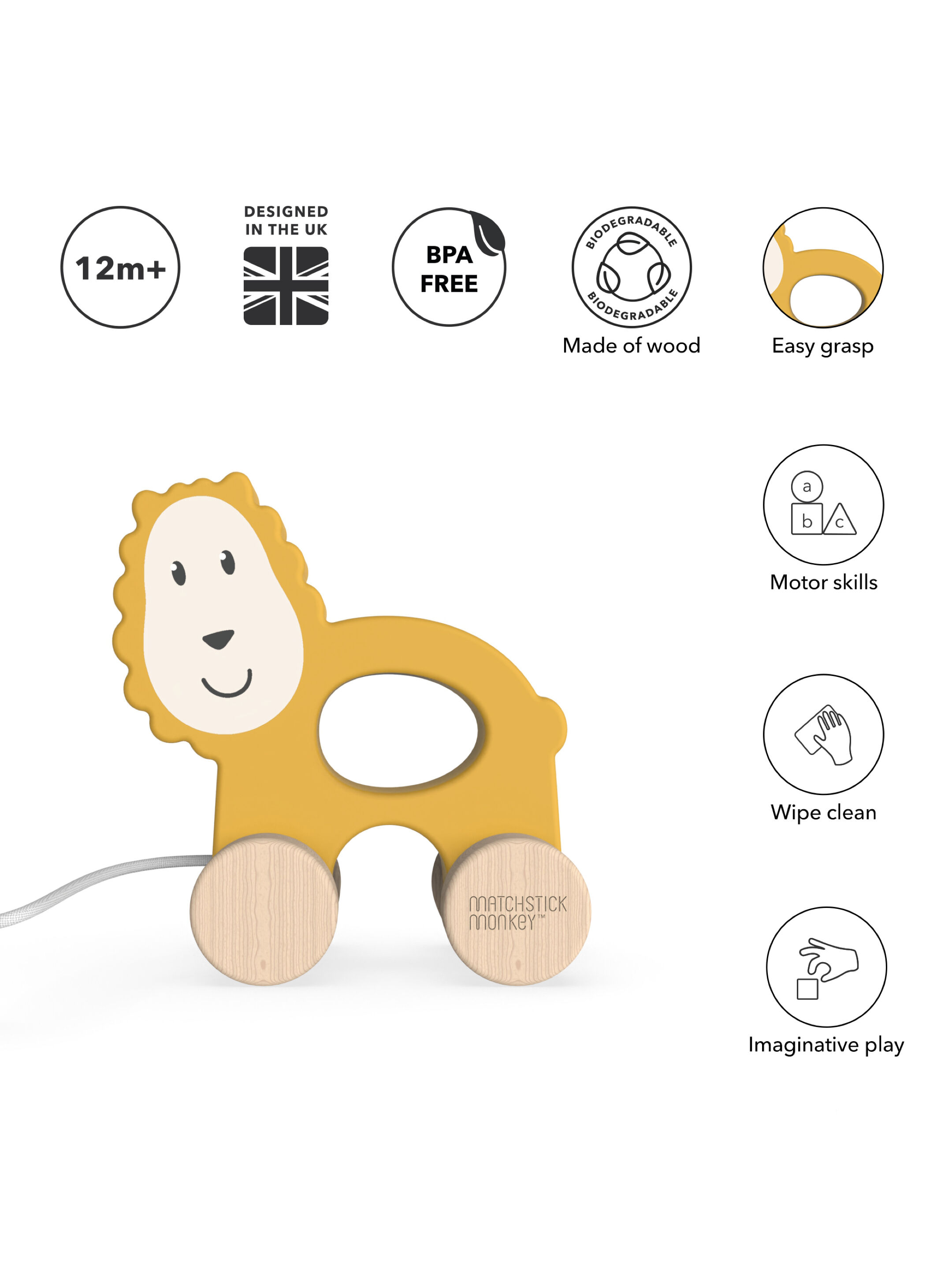 Matchstick Monkey Playtime Pull Along Animal - Ludo Lion image number 3