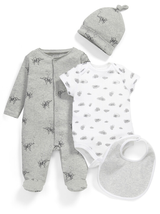 Elephant Print All-in-One, Bodysit, Bib and Hat Set image number 1