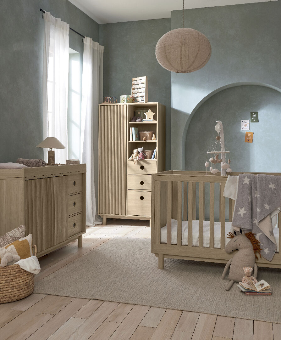 Oska 3 Piece Cotbed Set with Wide Dresser Changer and Wardrobe- Oak