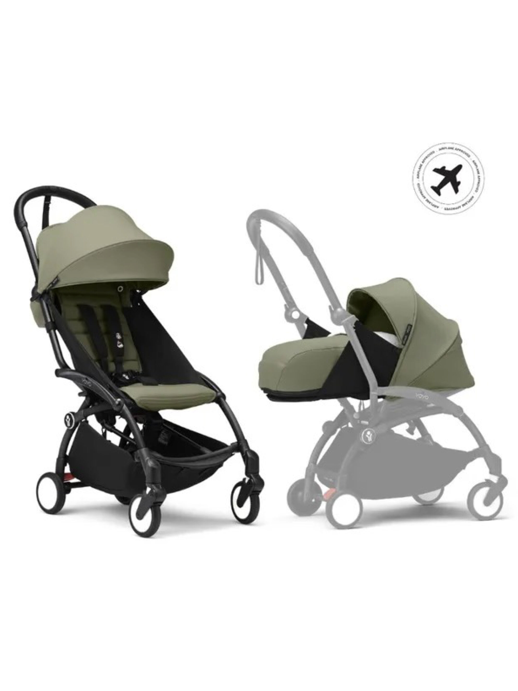 Stokke YOYO3 Full Stroller with Black Frame, 0+ Newborn and 6+ Color Pack - Aqua (3 pieces)