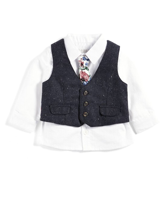 Navy Floral Waistcoat, Shirt, Tie & Trousers Set image number 3