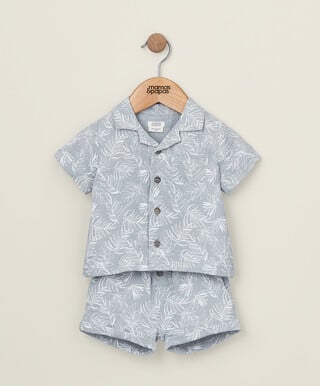 2 Piece Palm Shirt and Shorts Co-Ord Set - Blue