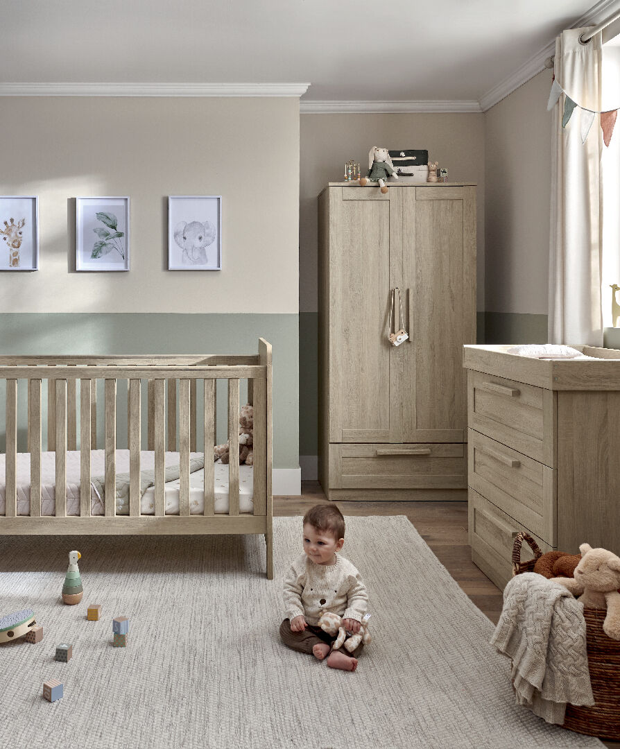 Atlas 3 Piece Cotbed Set with Dresser Changer and Wardrobe- Light Oak