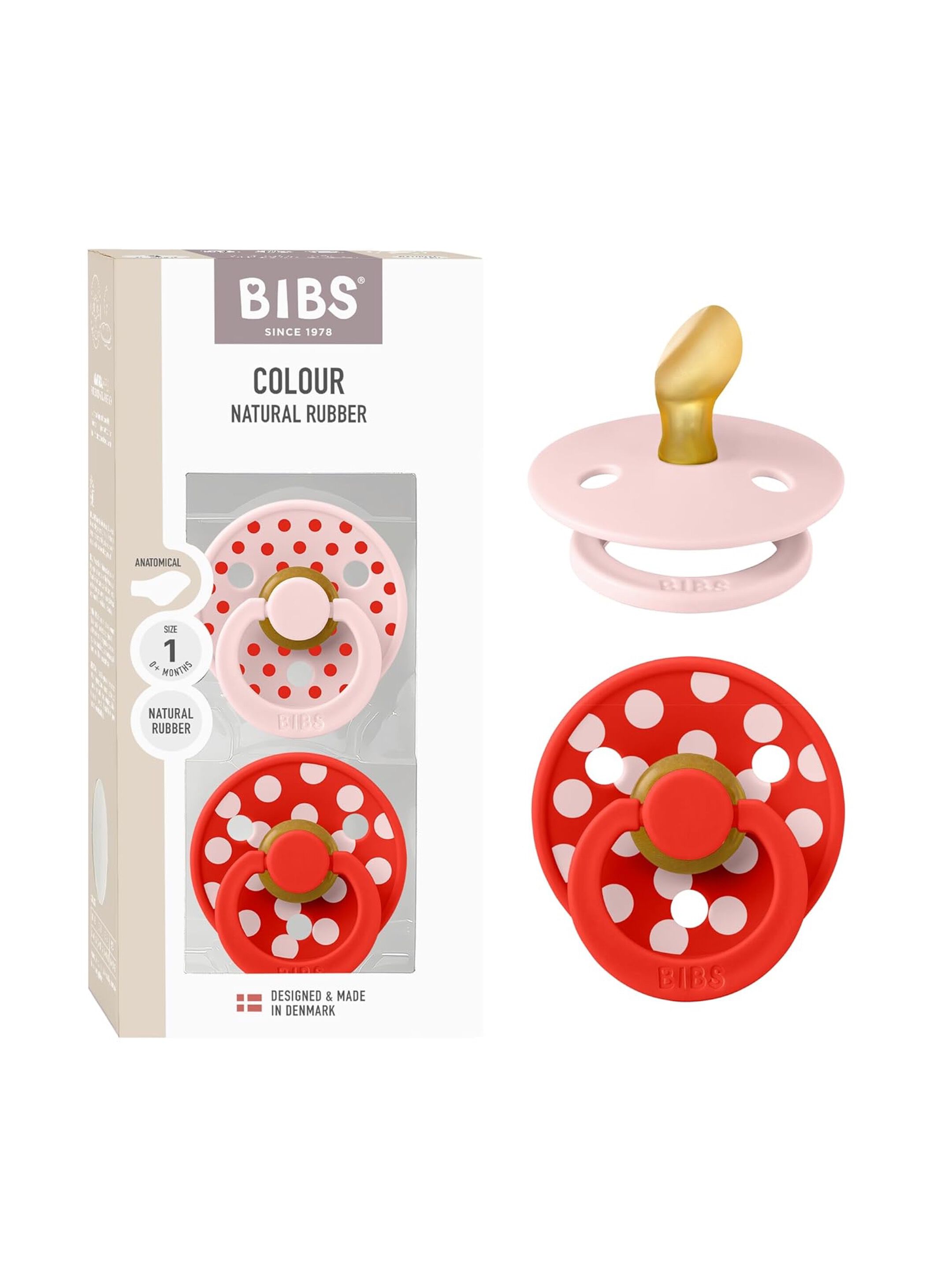 BIBS Pacifier Colour 2 PACK Anatomical Latex Size 1 Vanilla/Candy Apple image number 1