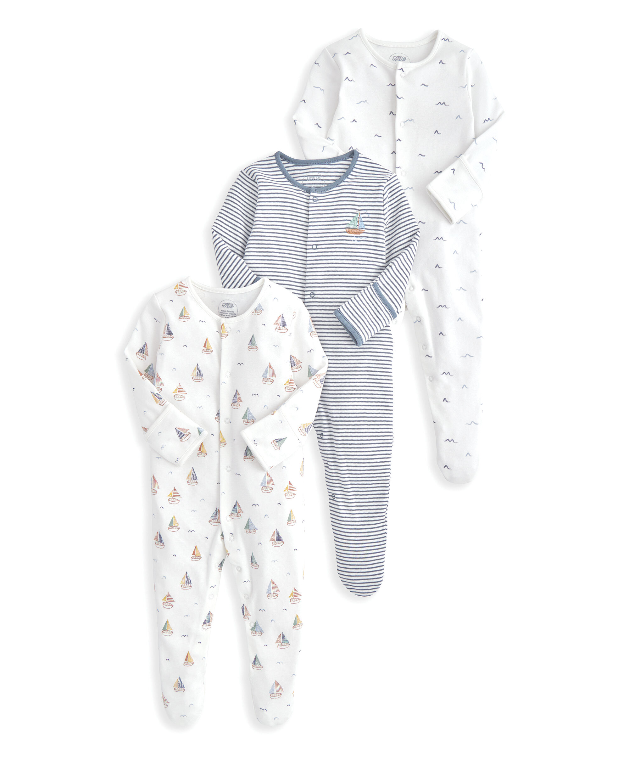 3 Pack Nautical Sleepsuits image number 2