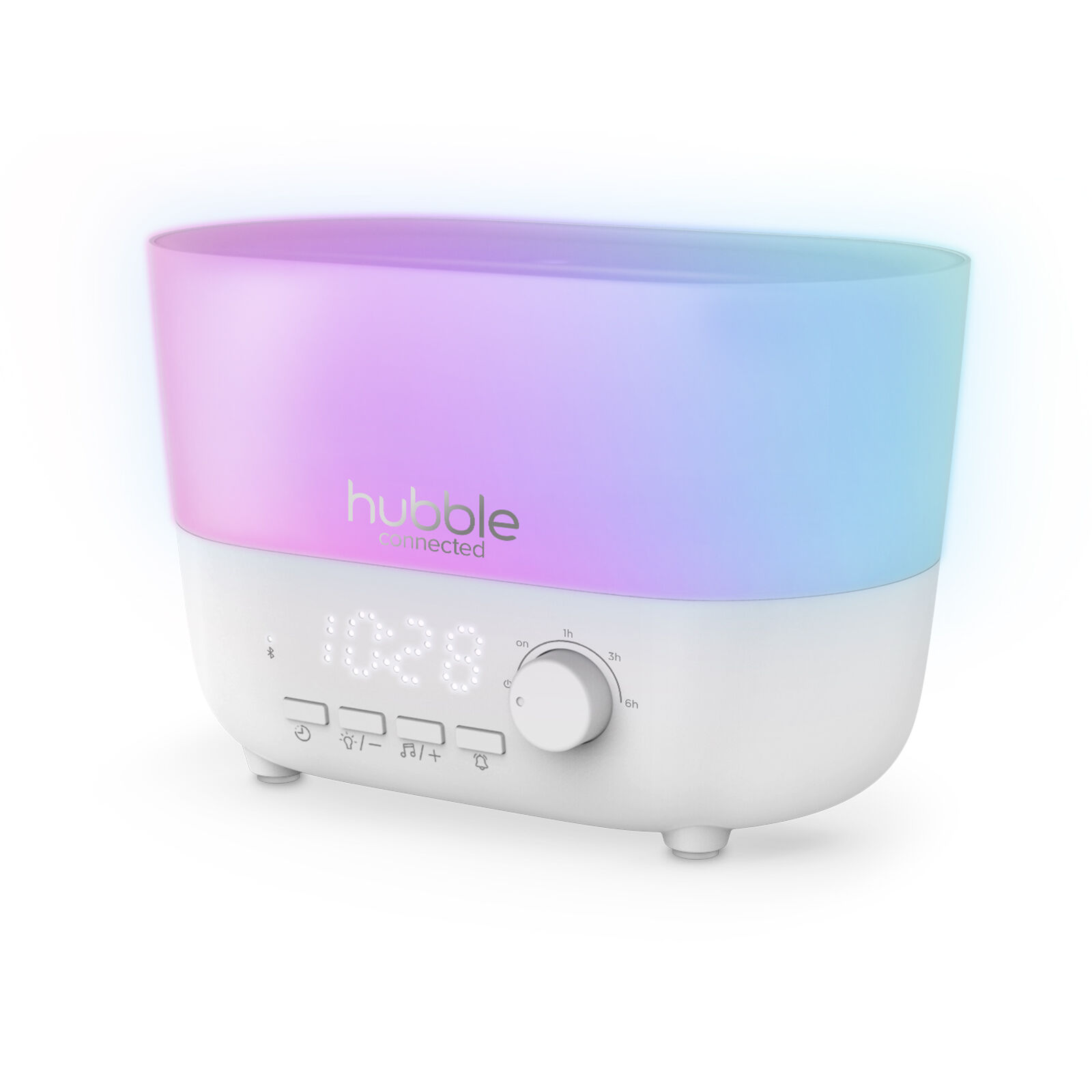 Hubble Mist, 5-in-1 Humidifier with Aroma Diffuser, Bluetooth Speaker, Night Light and Digital Clock - White