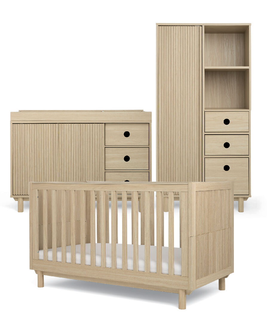 Oska 3 Piece Cotbed Set with Wide Dresser Changer and Wardrobe- Oak image number 6