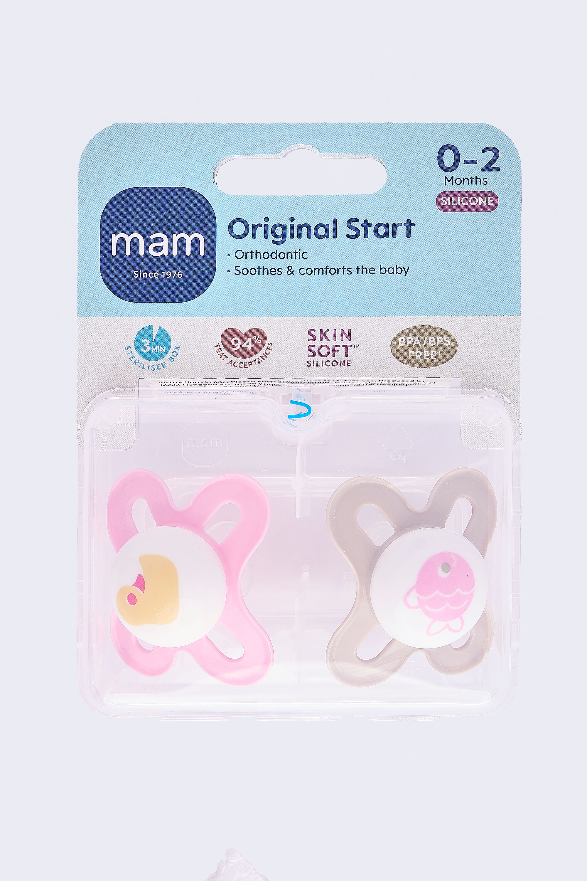 Mam Baby Original Start Silicone Pacifier - 0-2 M | Sealife Pink & Beige - Pack of 2 image number 2