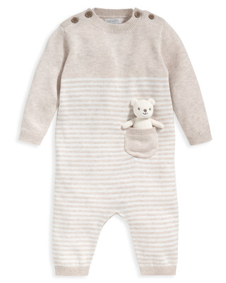 Knit Romper With Bear