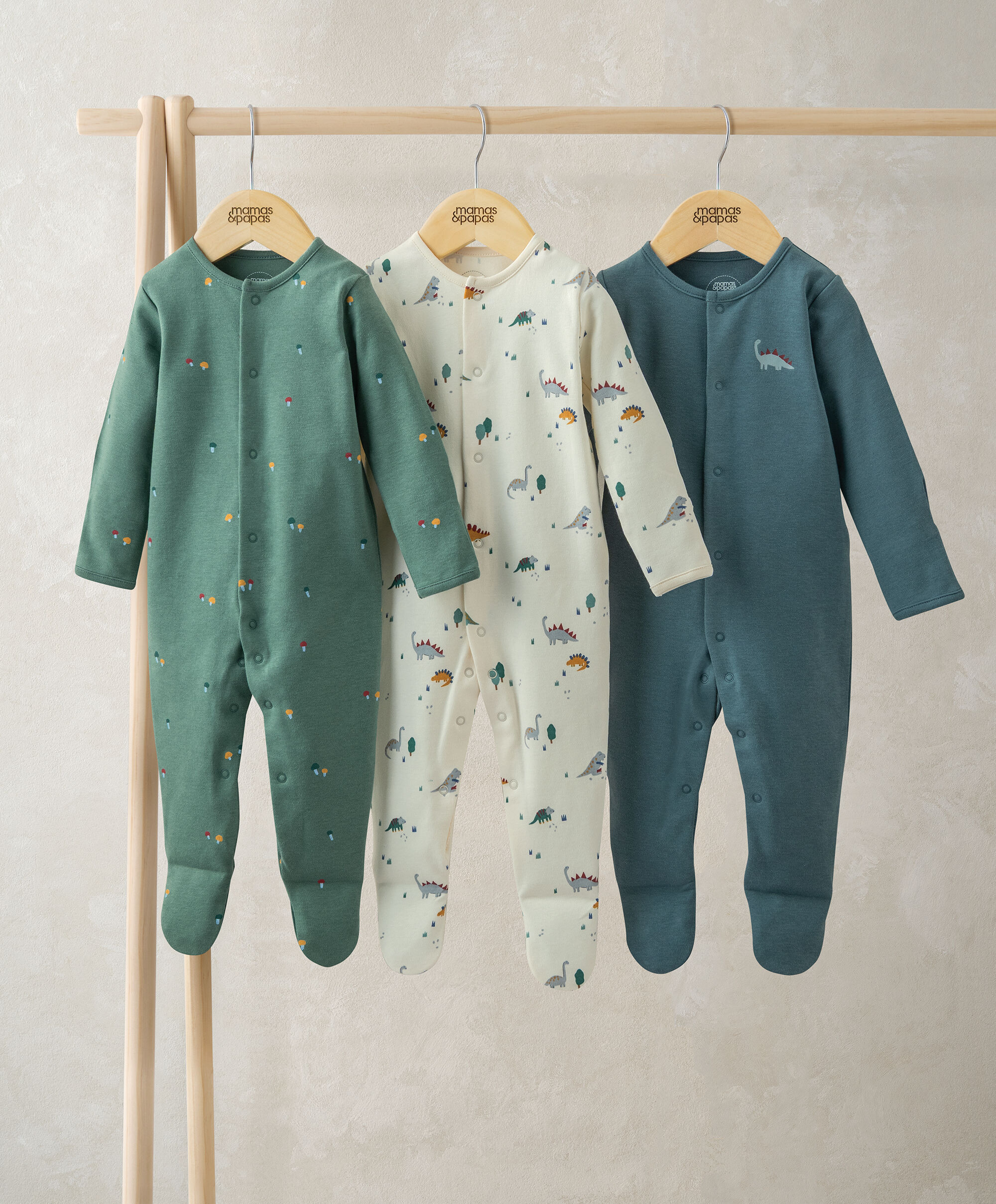 Dinosaurs Sleepsuits (Pack of 3) image number 1