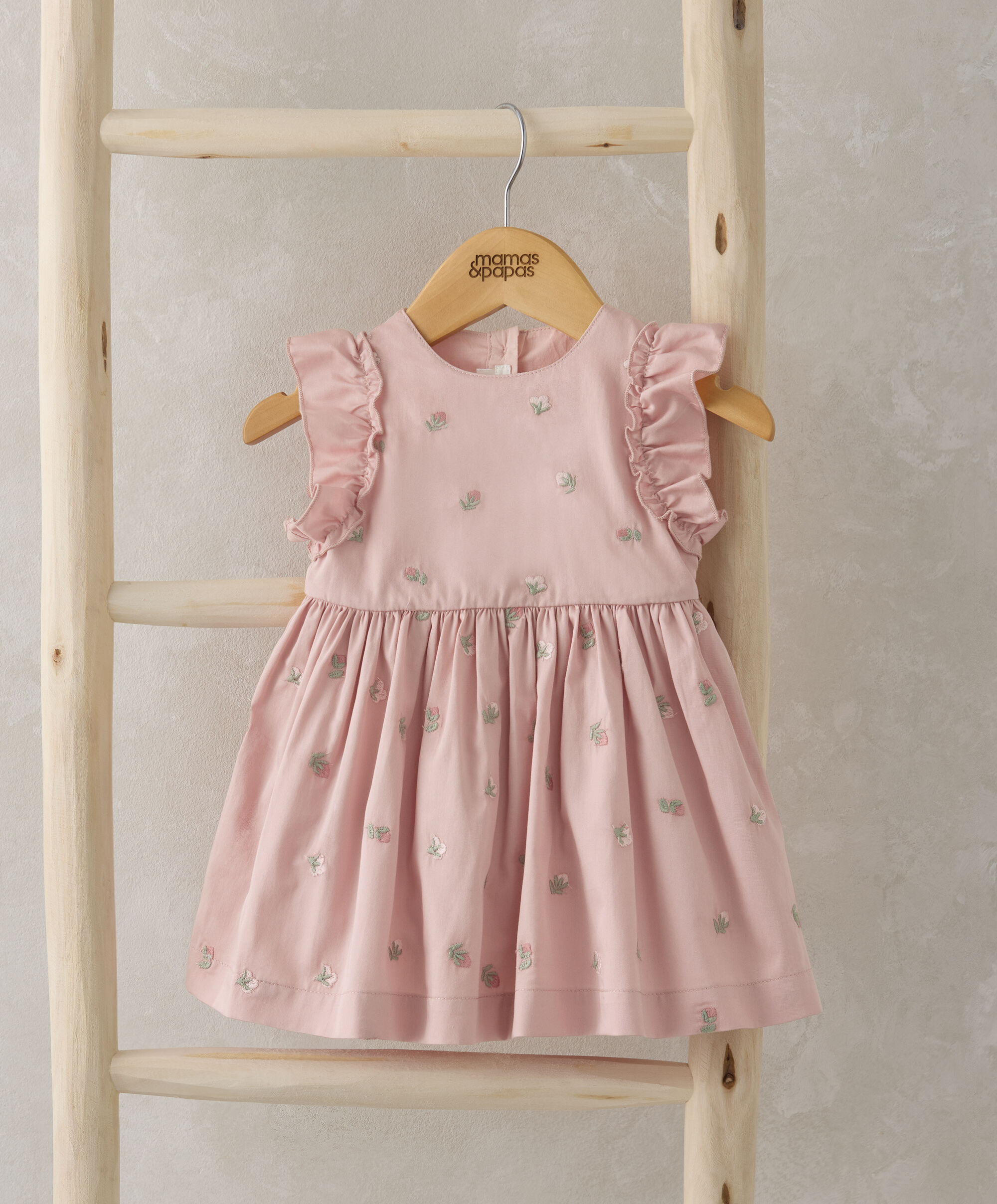 Embroidered Cotton Sateen Dress - Pink image number 1