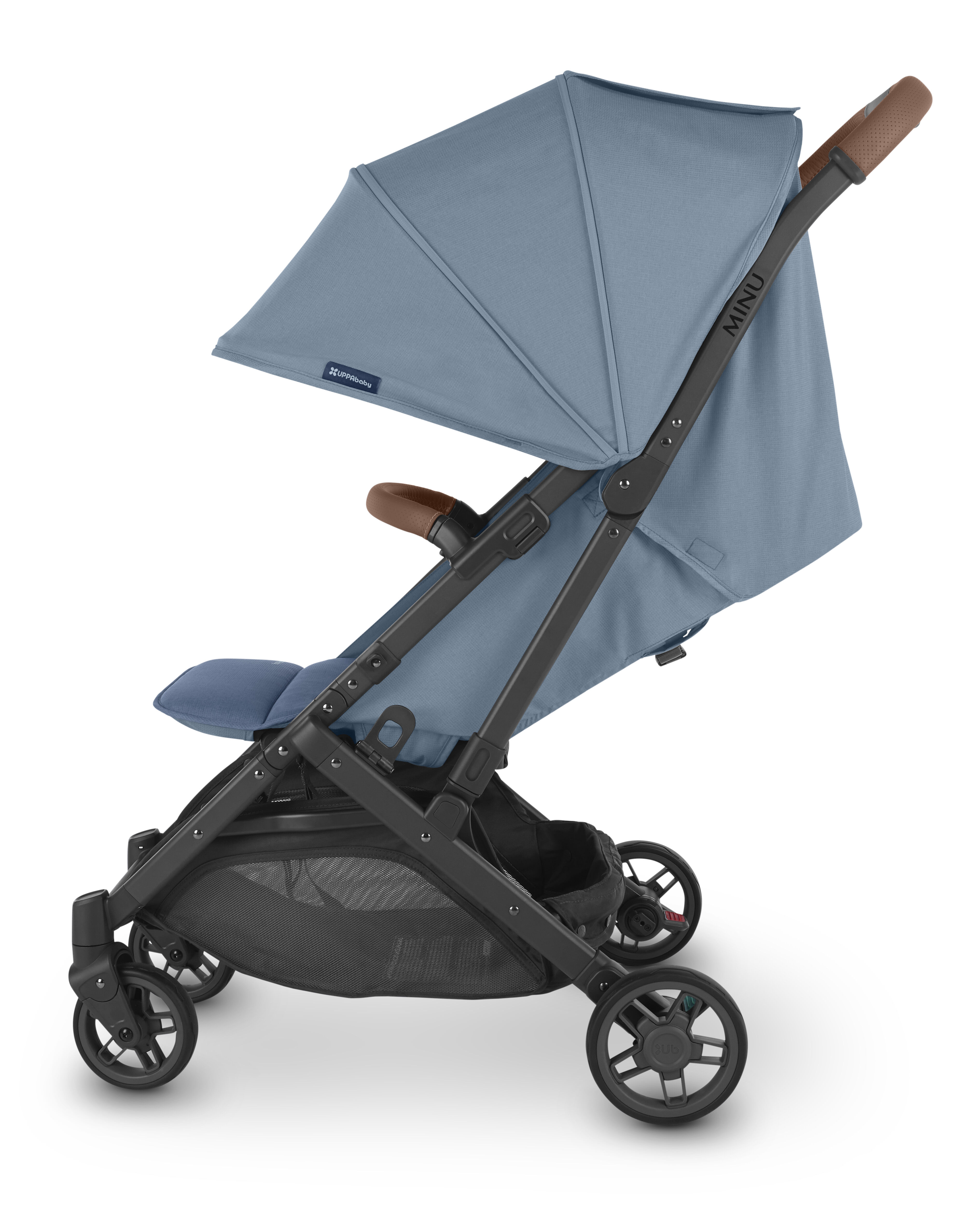 UPPAbaby Minu V2 Stroller - Charlotte - Coastal Blue M&eacute;lange | Carbon Frame | Saddle Leather
