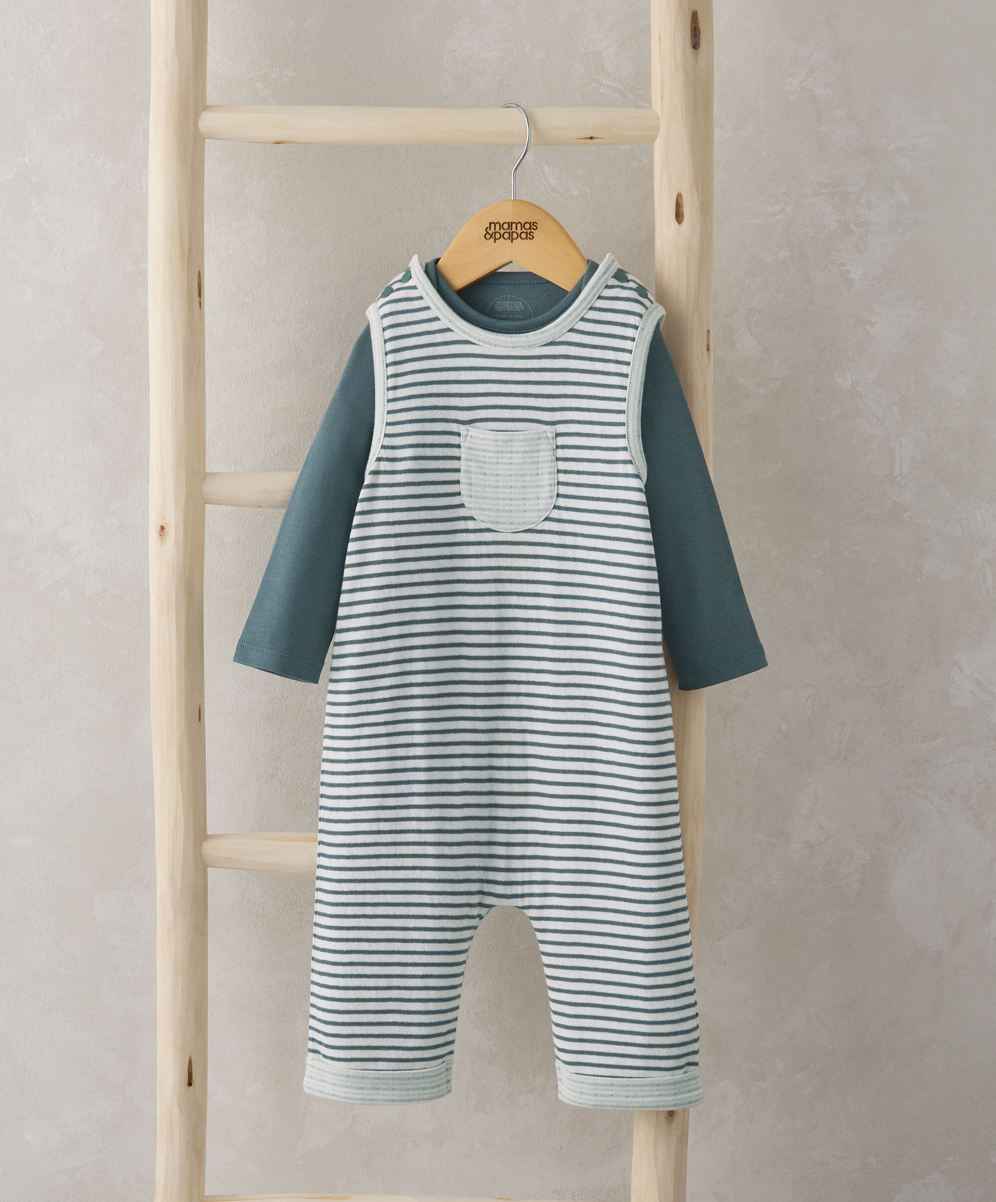 Stripe Dungarees & Bodysuit Outfit Set - Blue image number 1