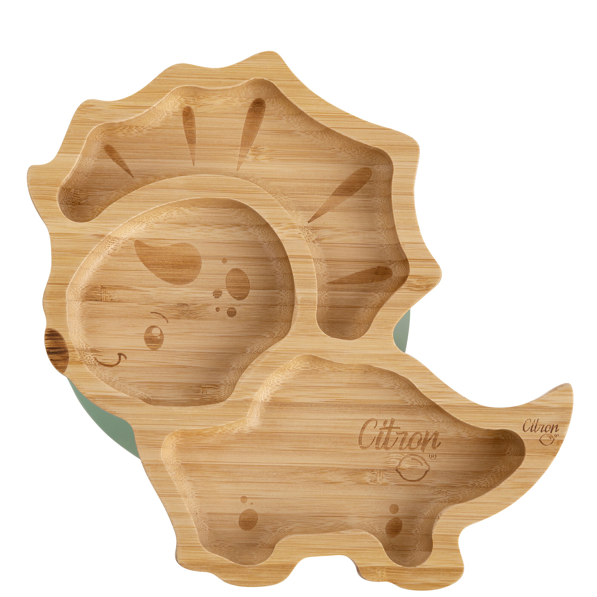 Citron Organic Bamboo Plate Suction + Spoon Dino Pastel Green image number 4
