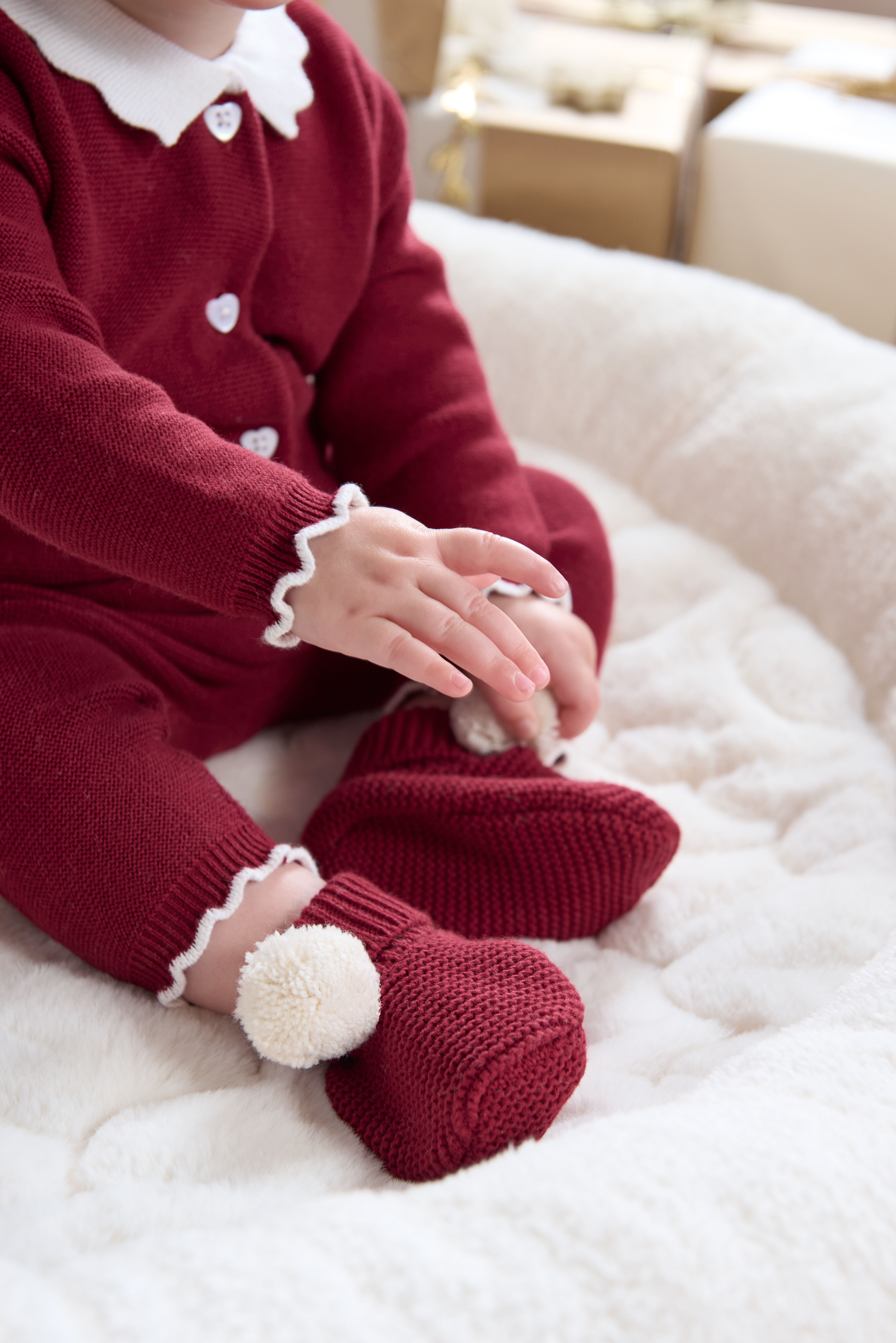 Red Pom Pom Booties image number 1