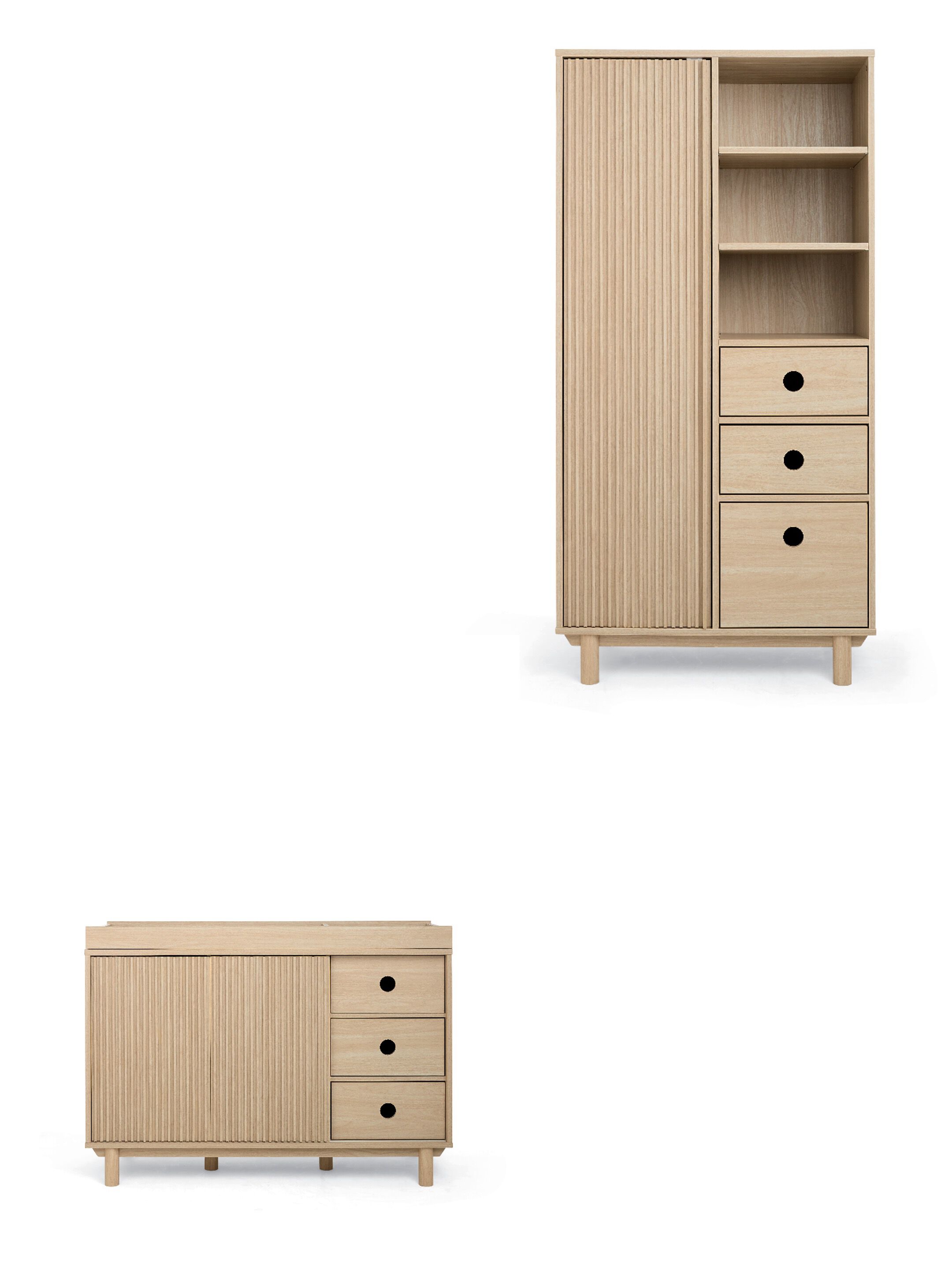 Oska 2 Piece Wide Dresser Changer Set with Wardrobe- Oak