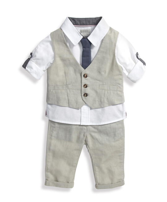 Linen Waistcoat, Shirt, Tie & Trousers Set image number 1