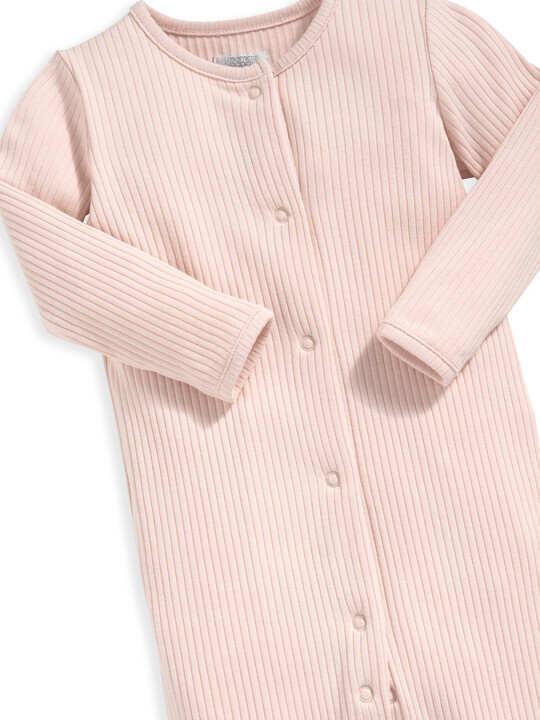 Organic Pink Ribbed Sleepsuit image number 3
