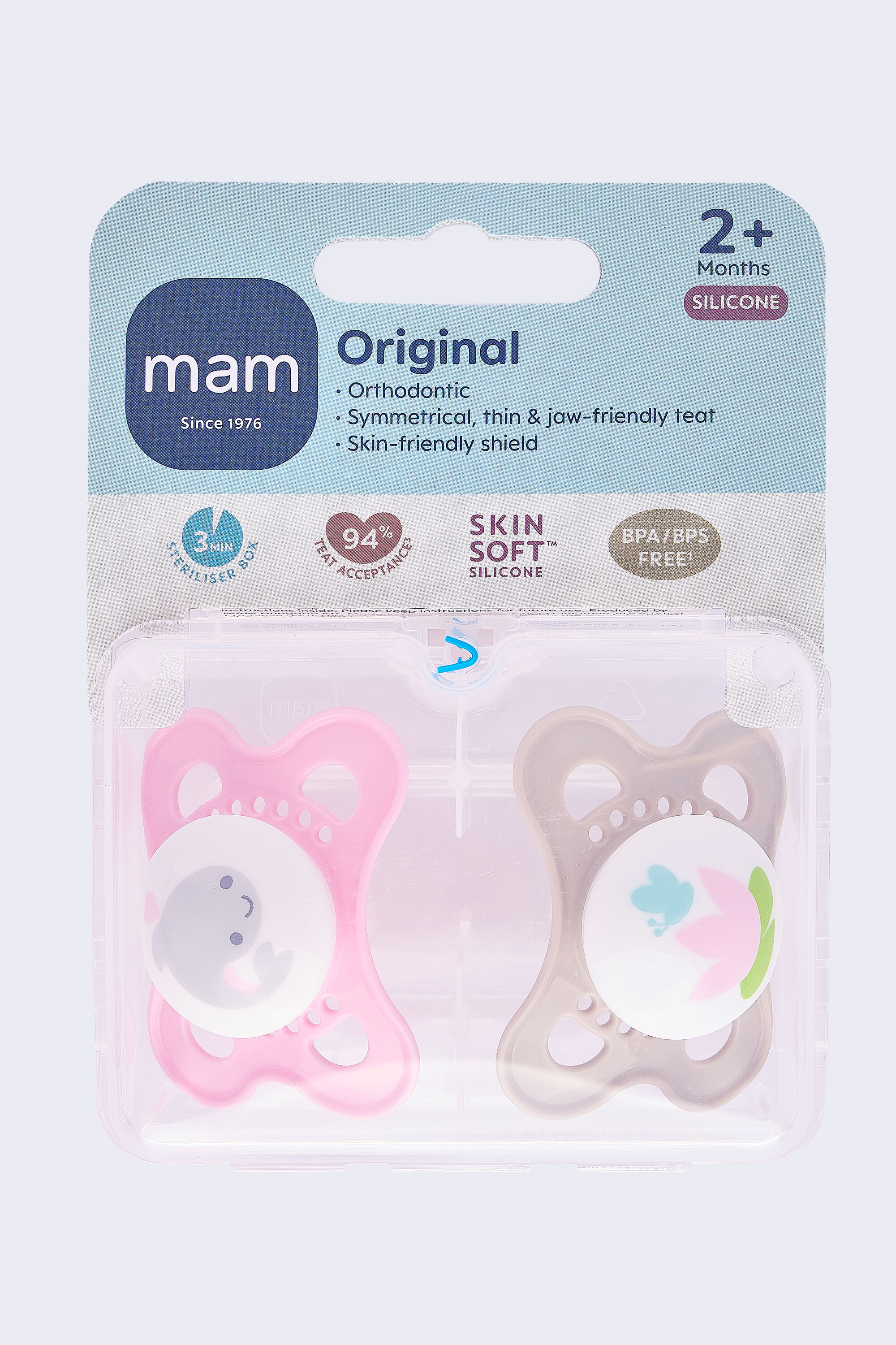 Mam Baby Original Silicone Pacifier - 2-6 M | Sealife Pink & Beige - Pack of 2 image number 2
