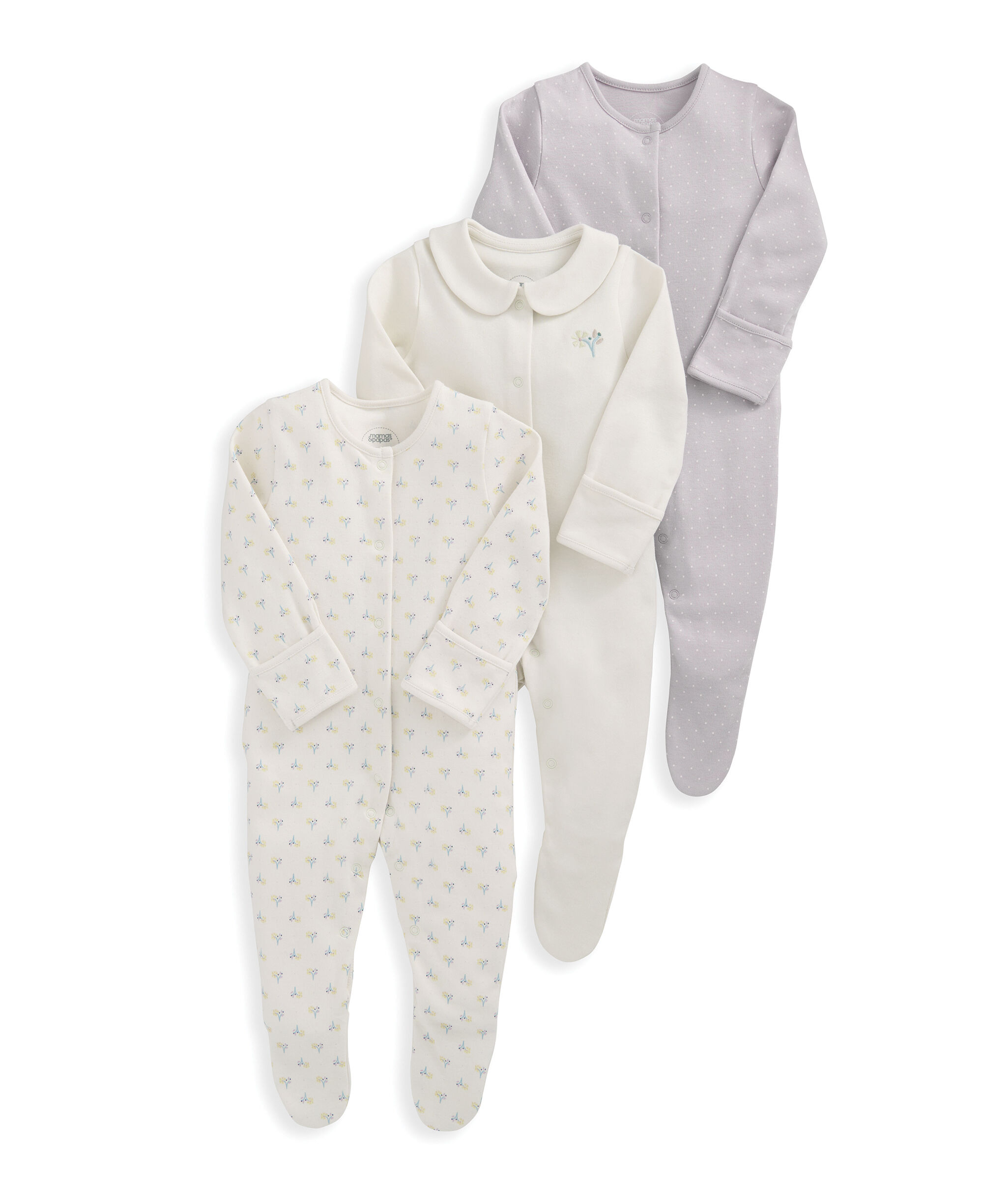 Floral Spot Sleepsuits (Set of 3) image number 2
