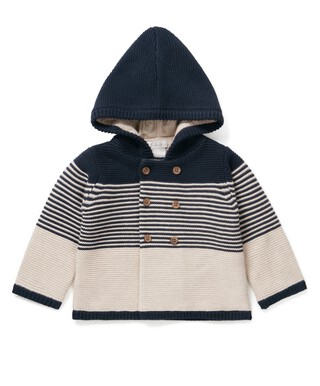 Striped Knit Hooded Cardigan