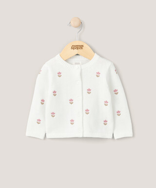 Floral Embroidered Knit Cardigan - White