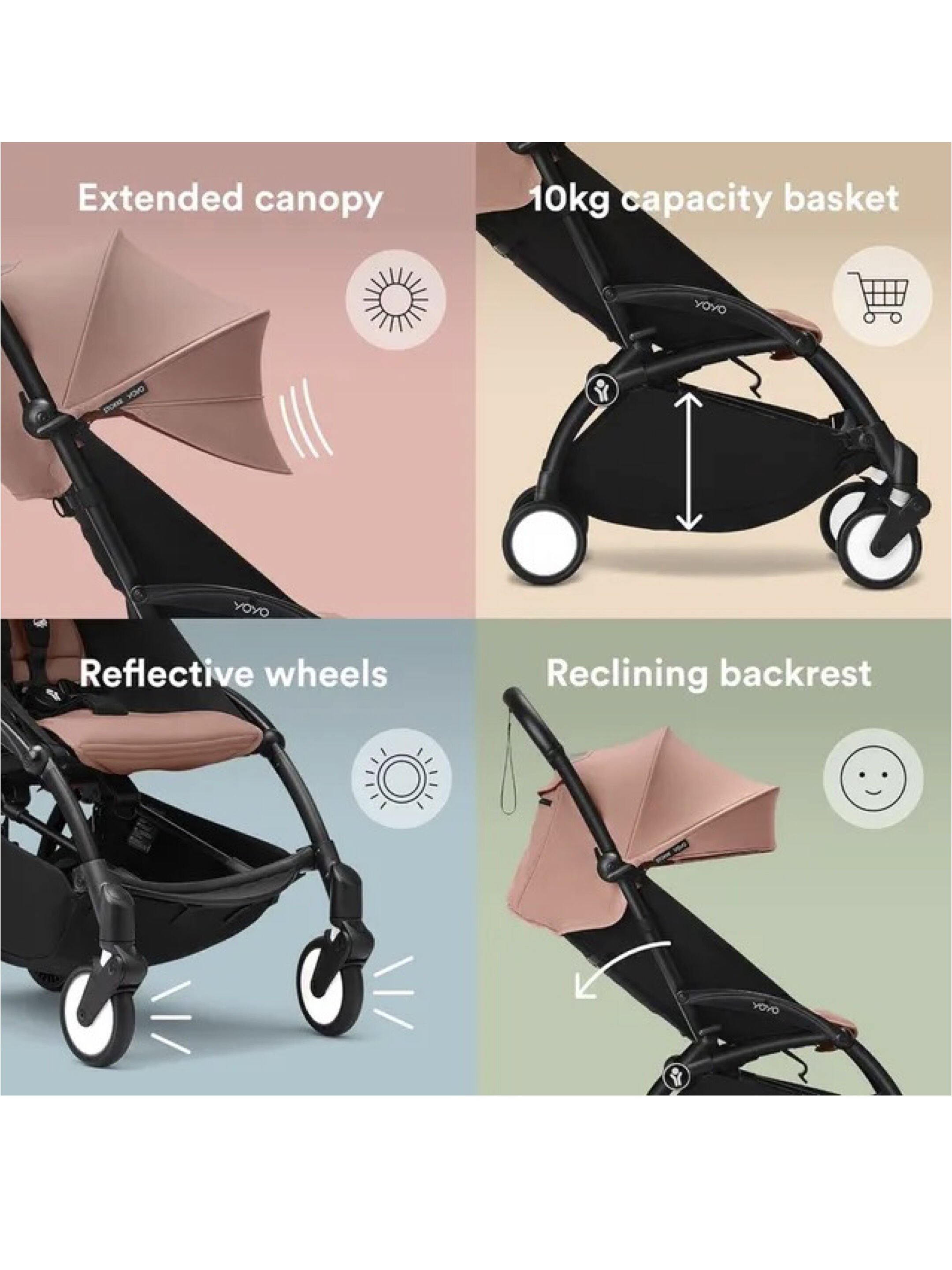 Stokke YOYO3 Full Stroller with White Frame, 0+ Newborn and 6+ Color Pack - Ginger (3 pieces) image number 3