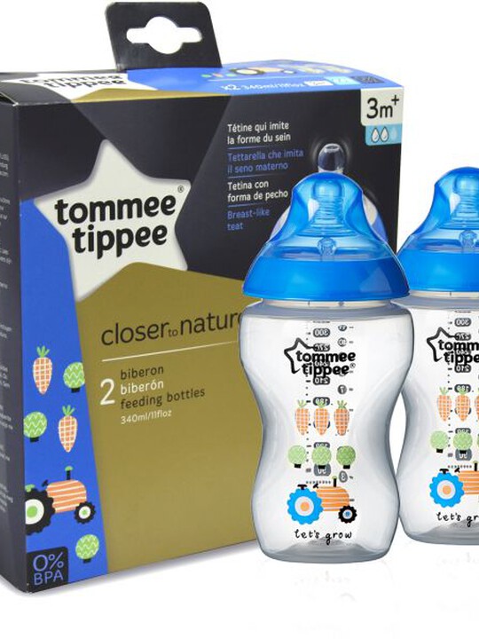 Tommee Tippee Closer to Nature 2x340ml Easi-Vent BPA free Decorative Feeding Bottles - Blue image number 1