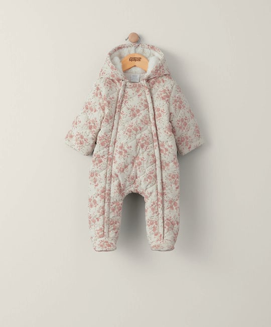 Neutral All Over Print Cord Quilted Pramsuit image number 1
