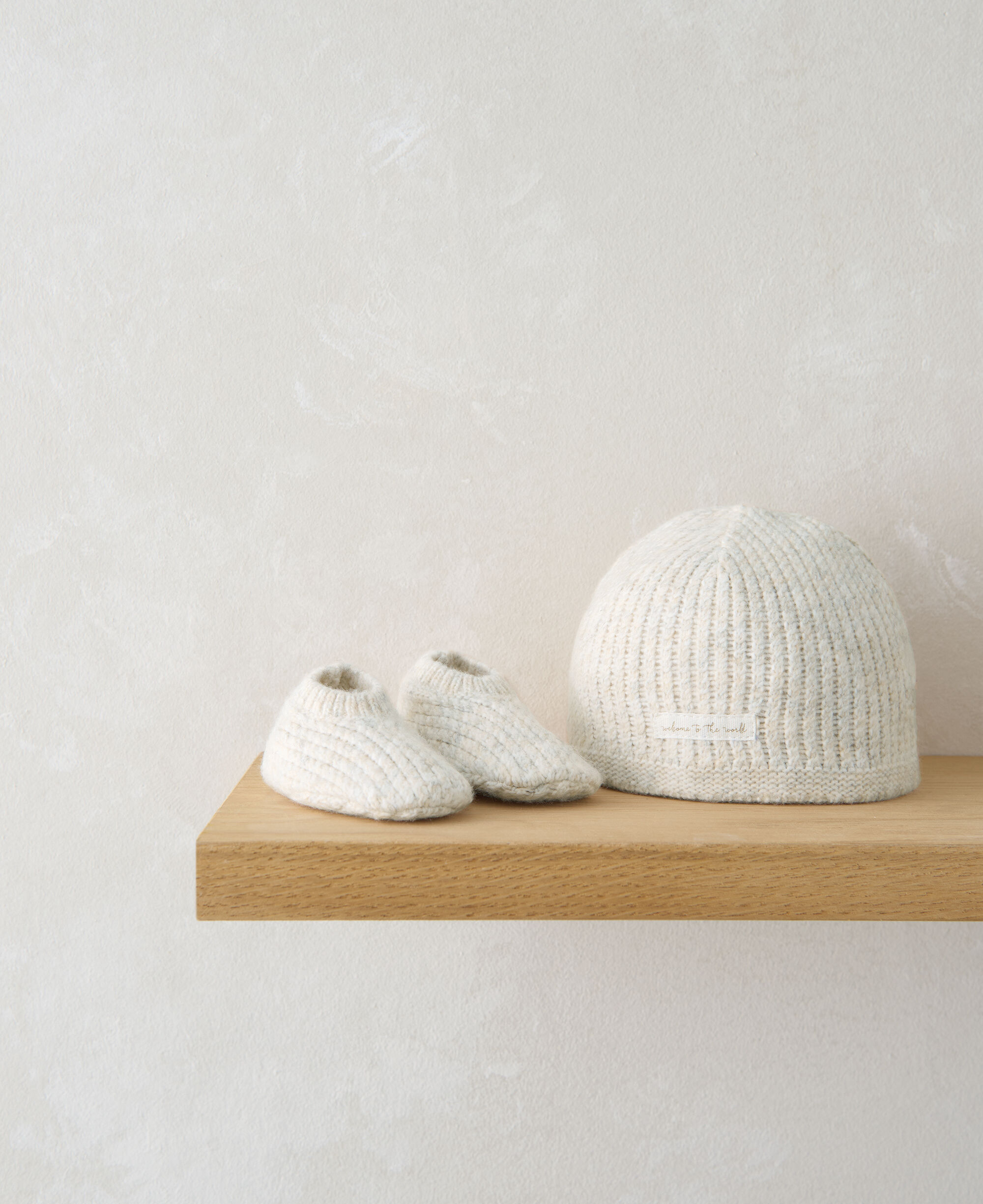 Knitted Hat &amp; Booties - Beige