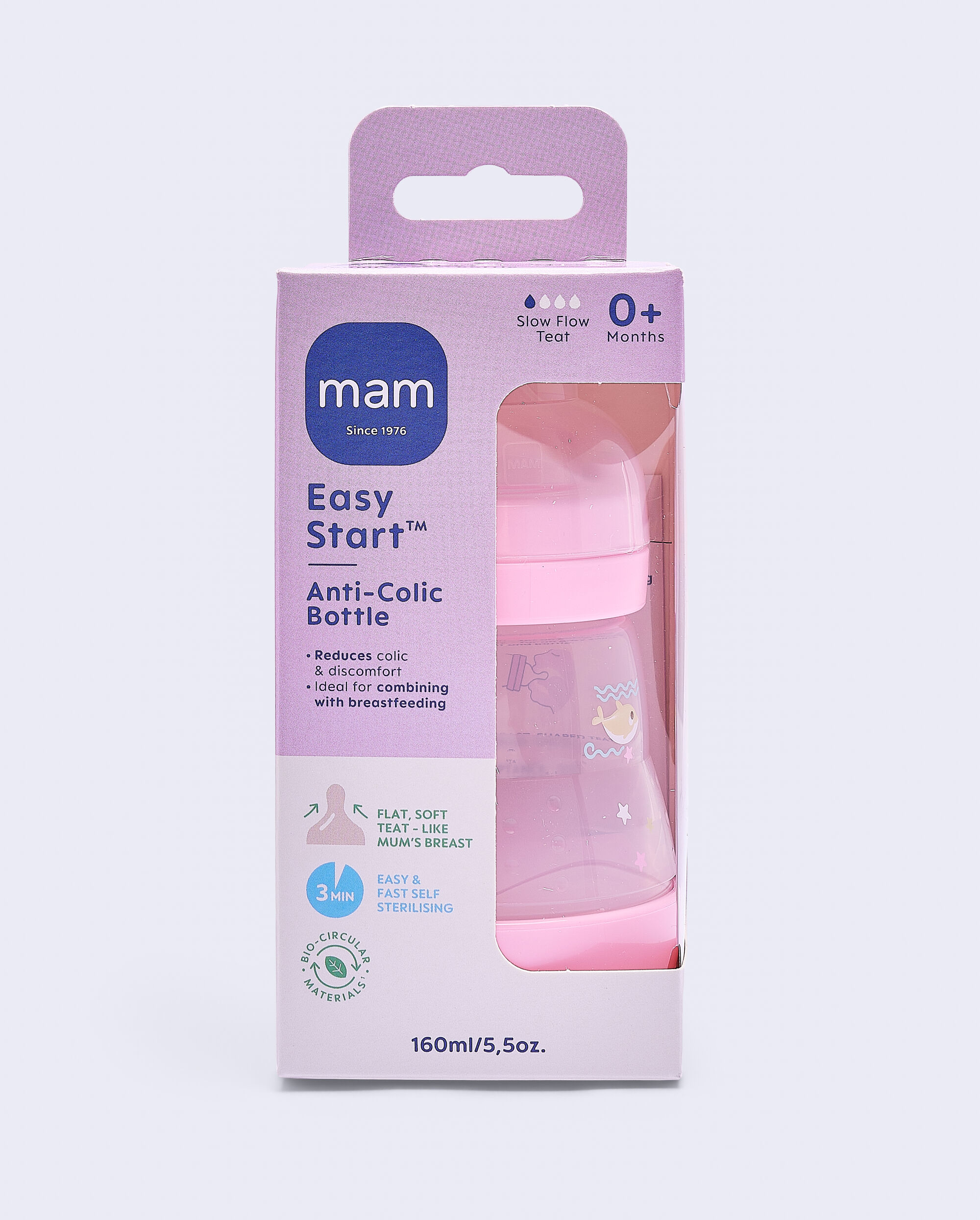 Mam Baby Easy Start Anticolic Silicone Bottle - 0 M+ | Sealife Pink - 160 Ml -  Pack of 1 image number 3