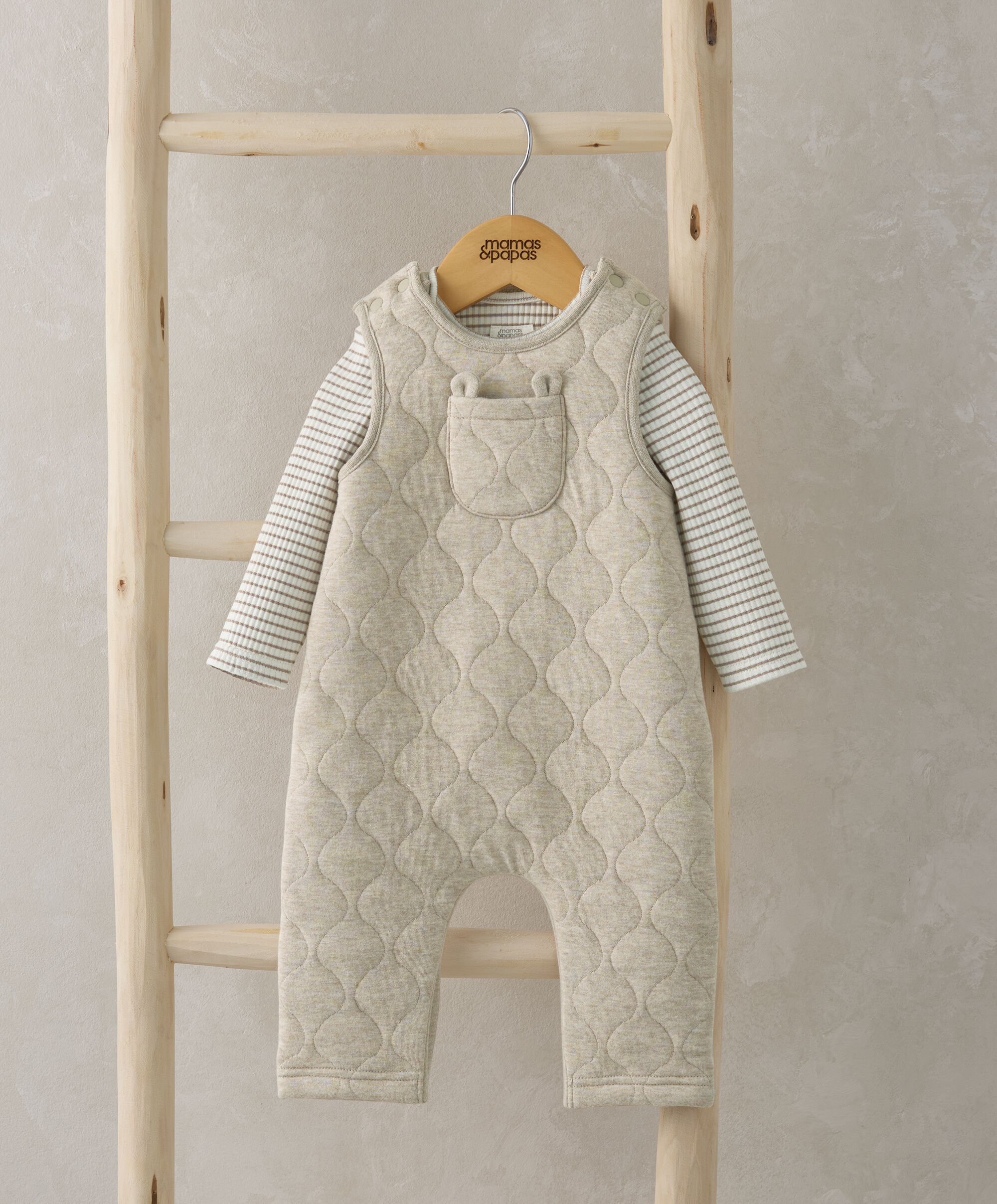 Quilted Dungarees & Bodysuit Set - Sand image number 1