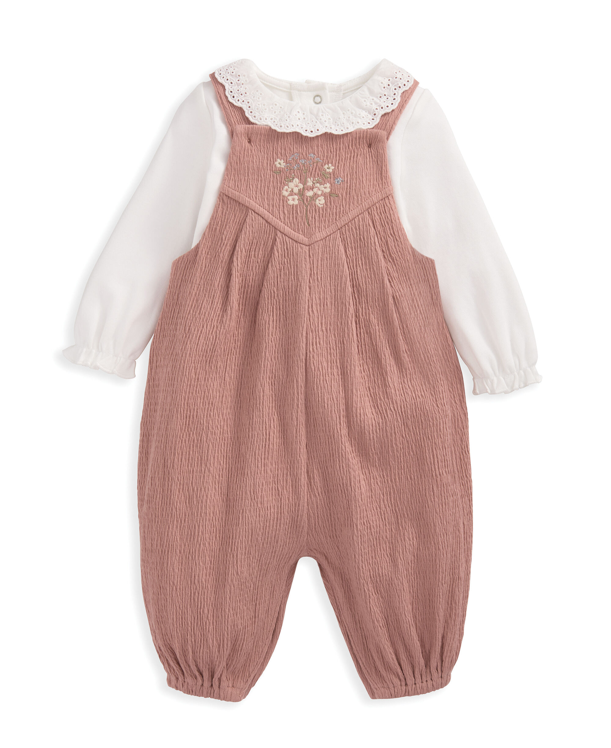 Crinkle Dungarees & Bodysuit Outfit Set - Pink image number 3