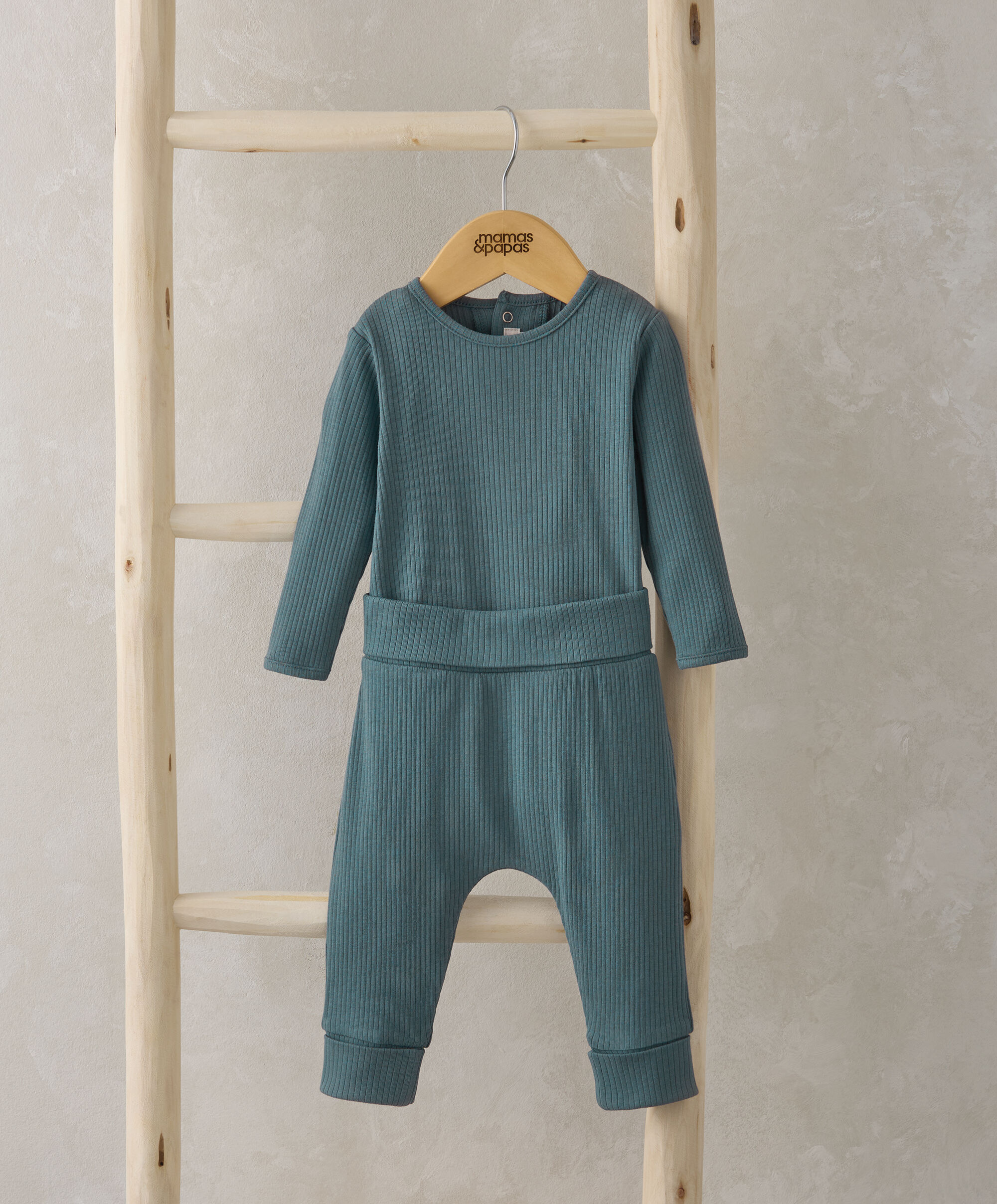 Organic Ribbed Bodysuit & Bottoms - Blue image number 1