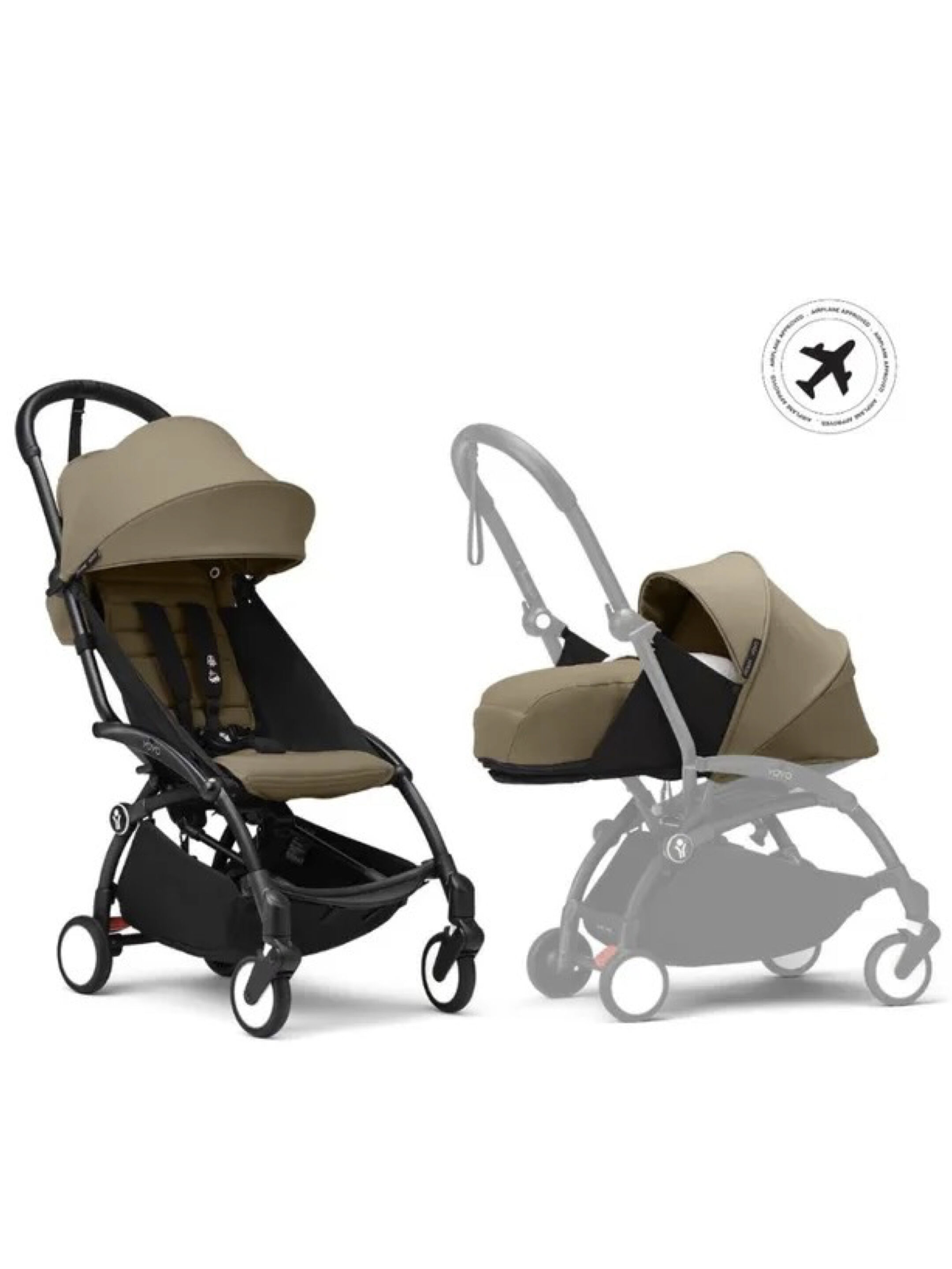 Stokke YOYO3 Full Stroller with Black Frame, 0+ Newborn and 6+ Color Pack - Toffee (3 pieces)