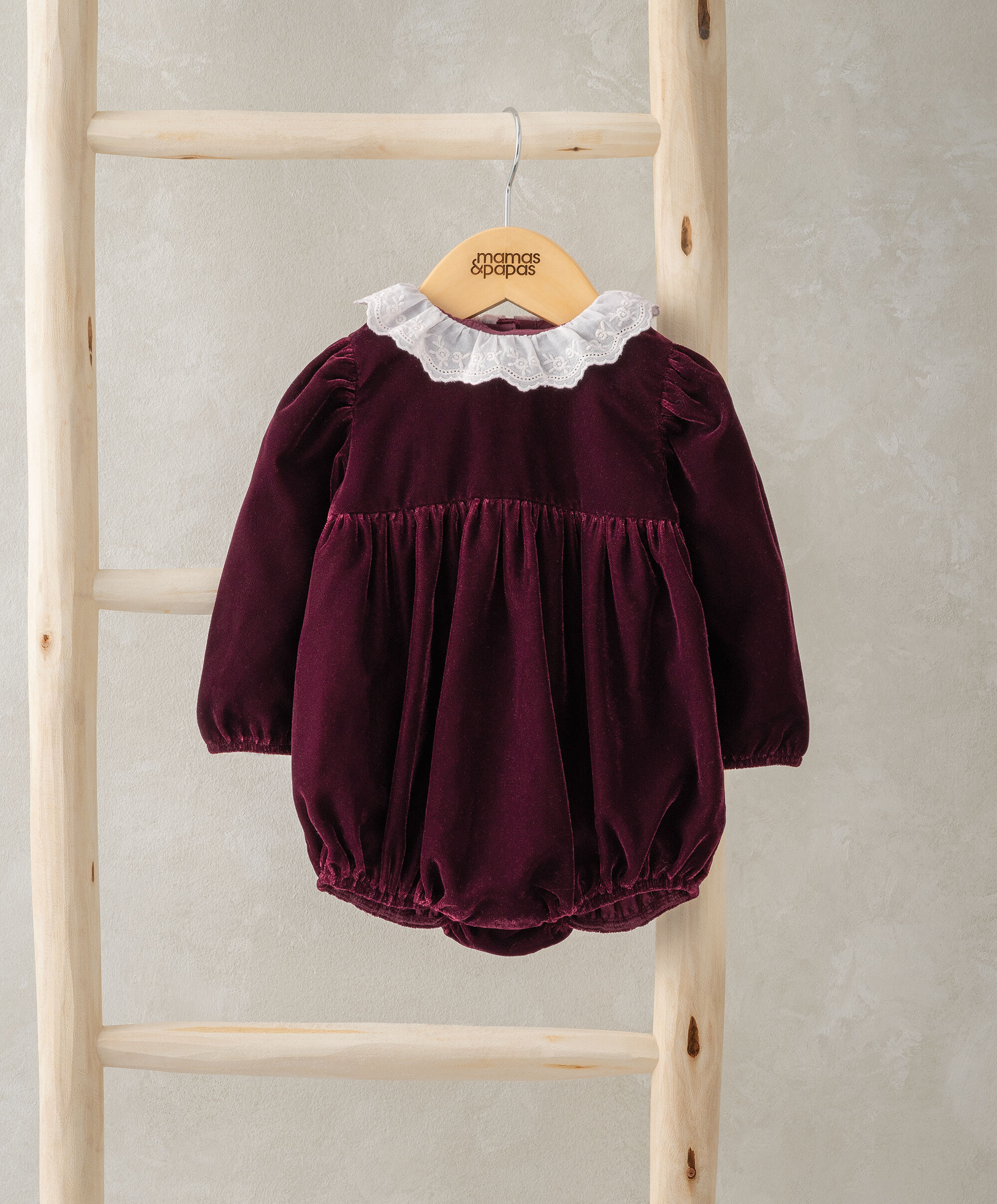 Velour Collar Romper - Berry image number 1