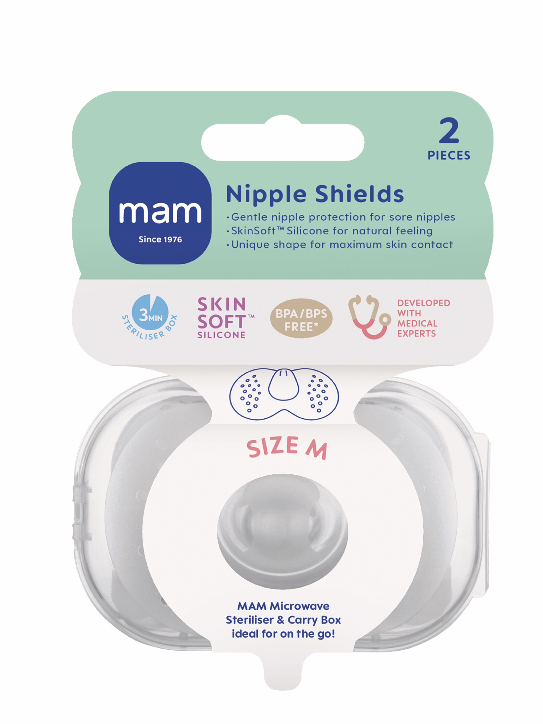 Mam Baby Nipple Shield  Breastfeeding - 0 M+ | Clear  Clear  - Size- M | Pack of 3 image number 9