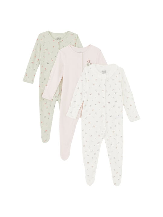 3 Pack Roses Sleepsuits image number 1